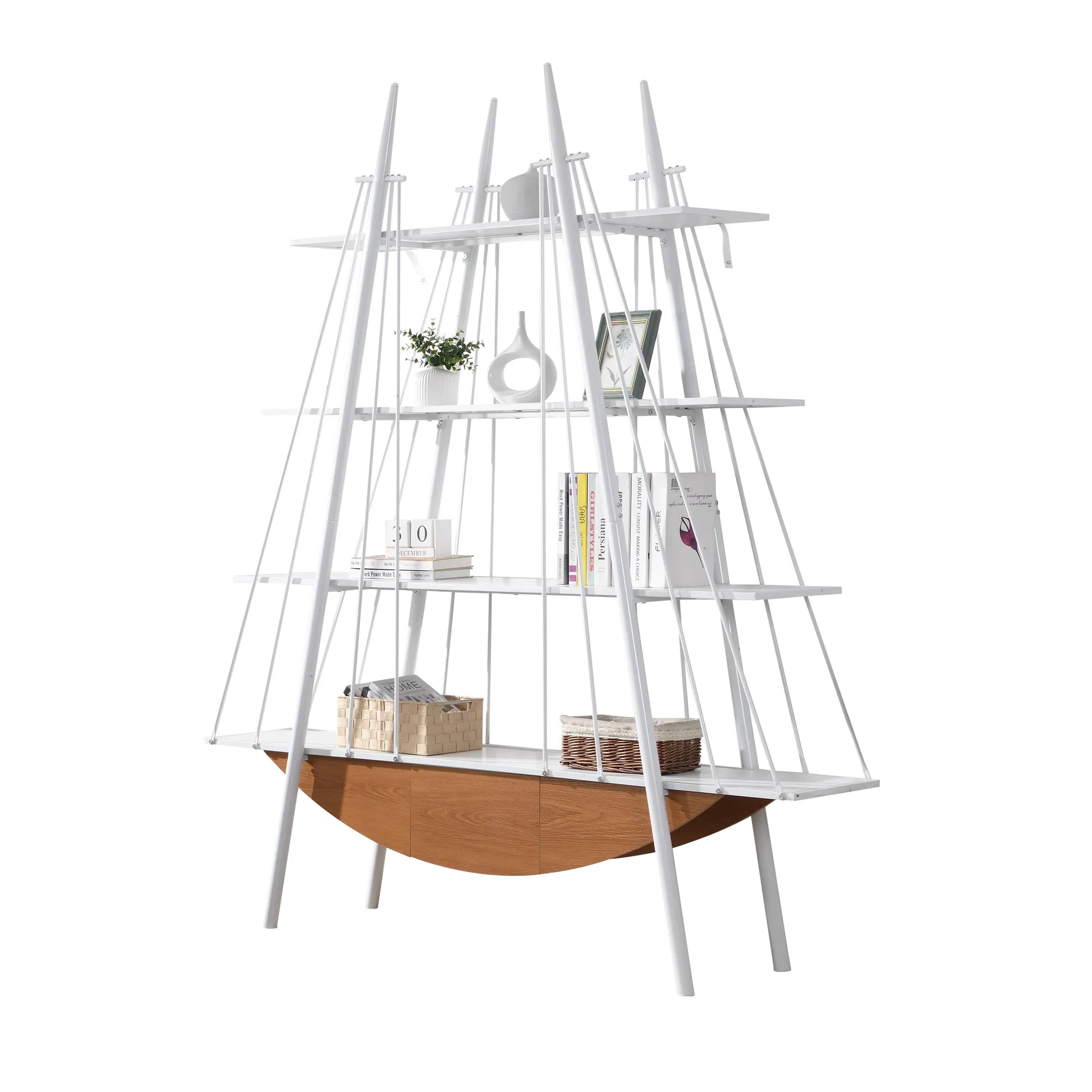 Sailboat-Inspired 4-Tier Shelf with Drawer