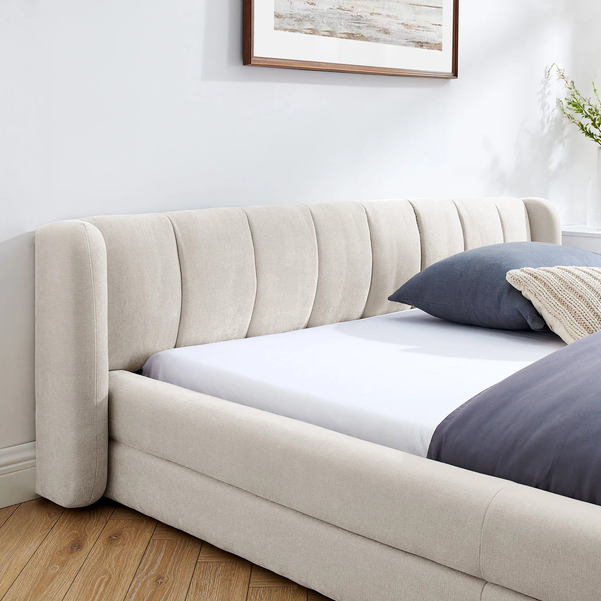 Serena – Queen Upholstered Platform Bed with Headboard
