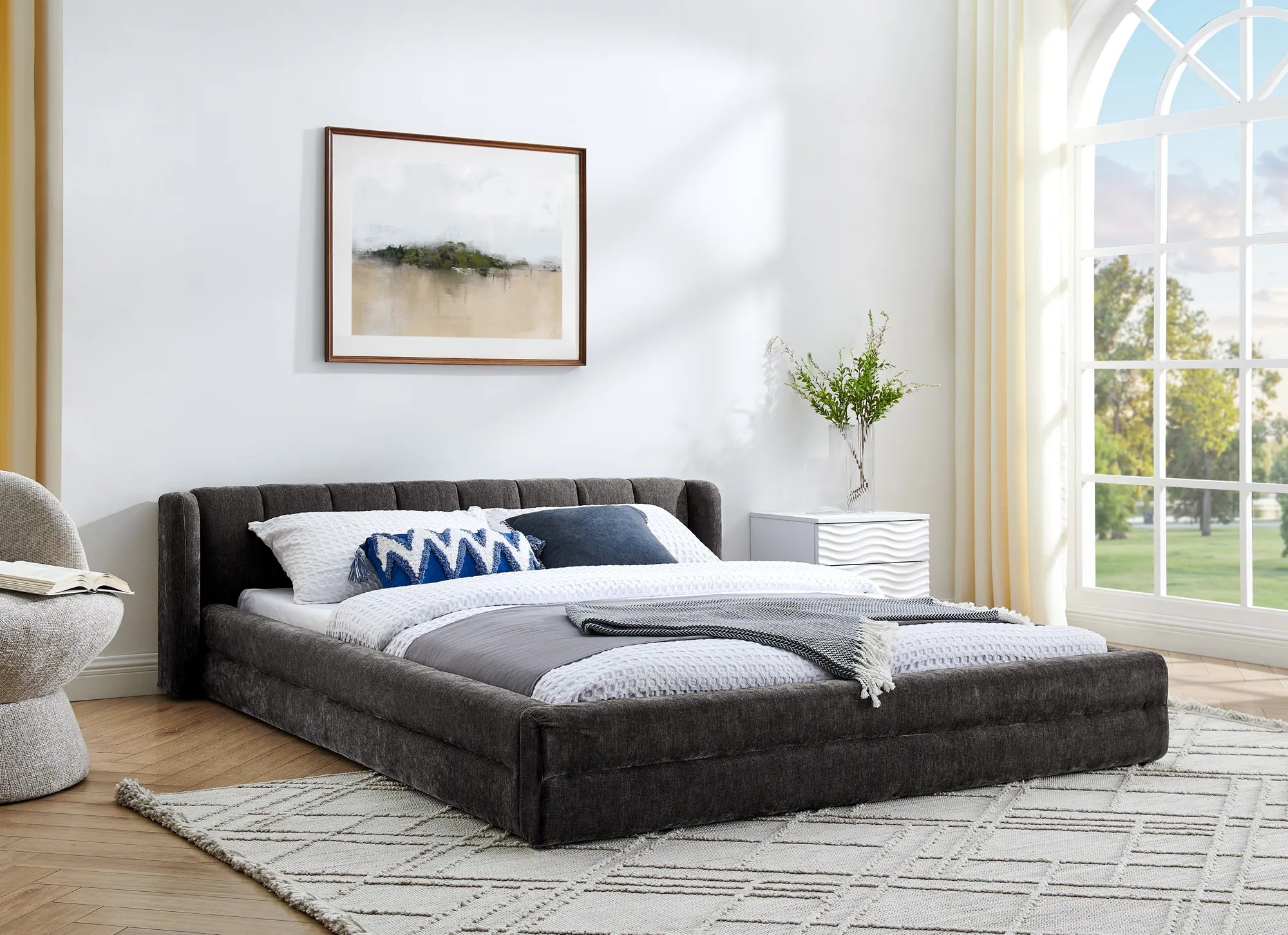 Serena – Queen Upholstered Platform Bed with Headboard
