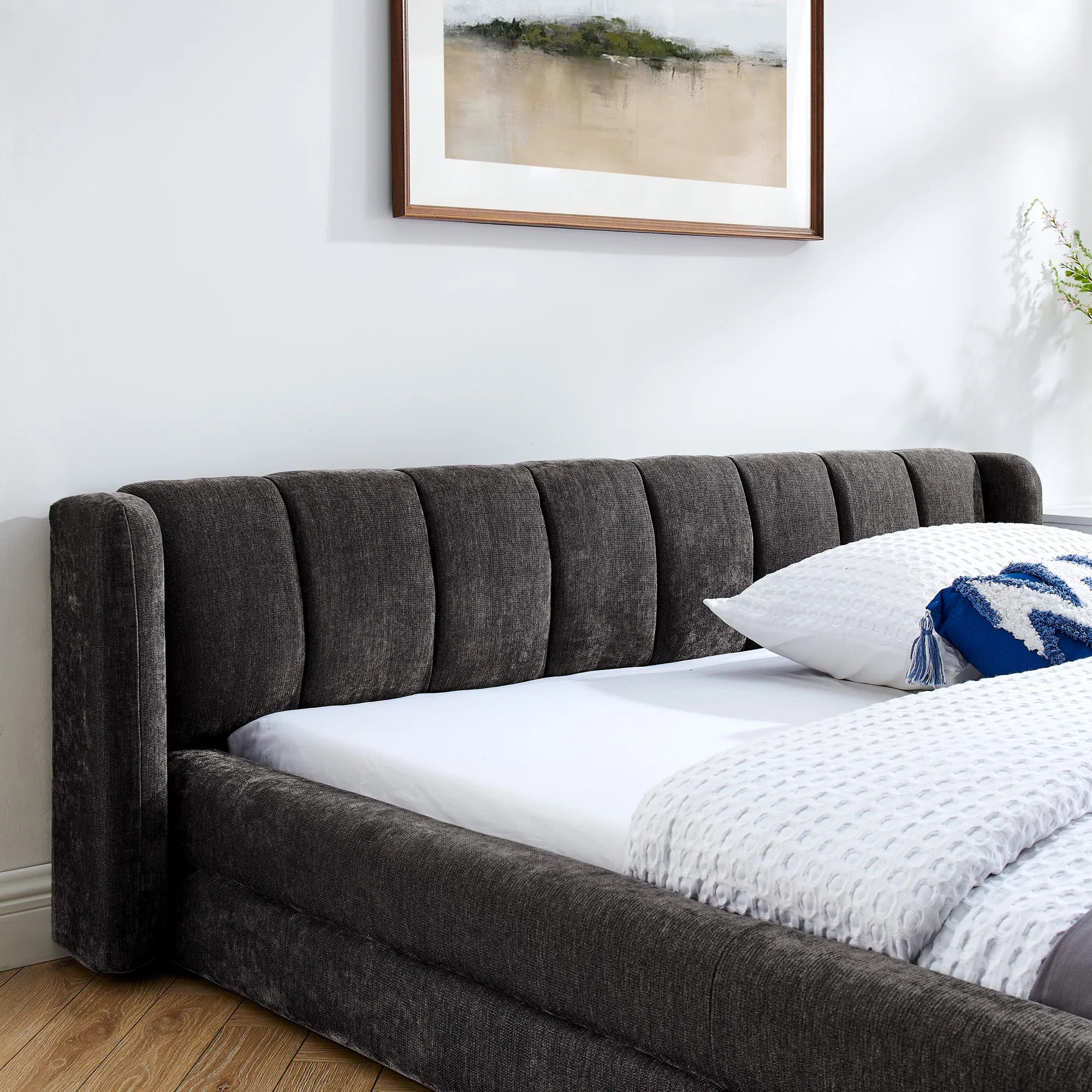 Serena – Queen Upholstered Platform Bed with Headboard