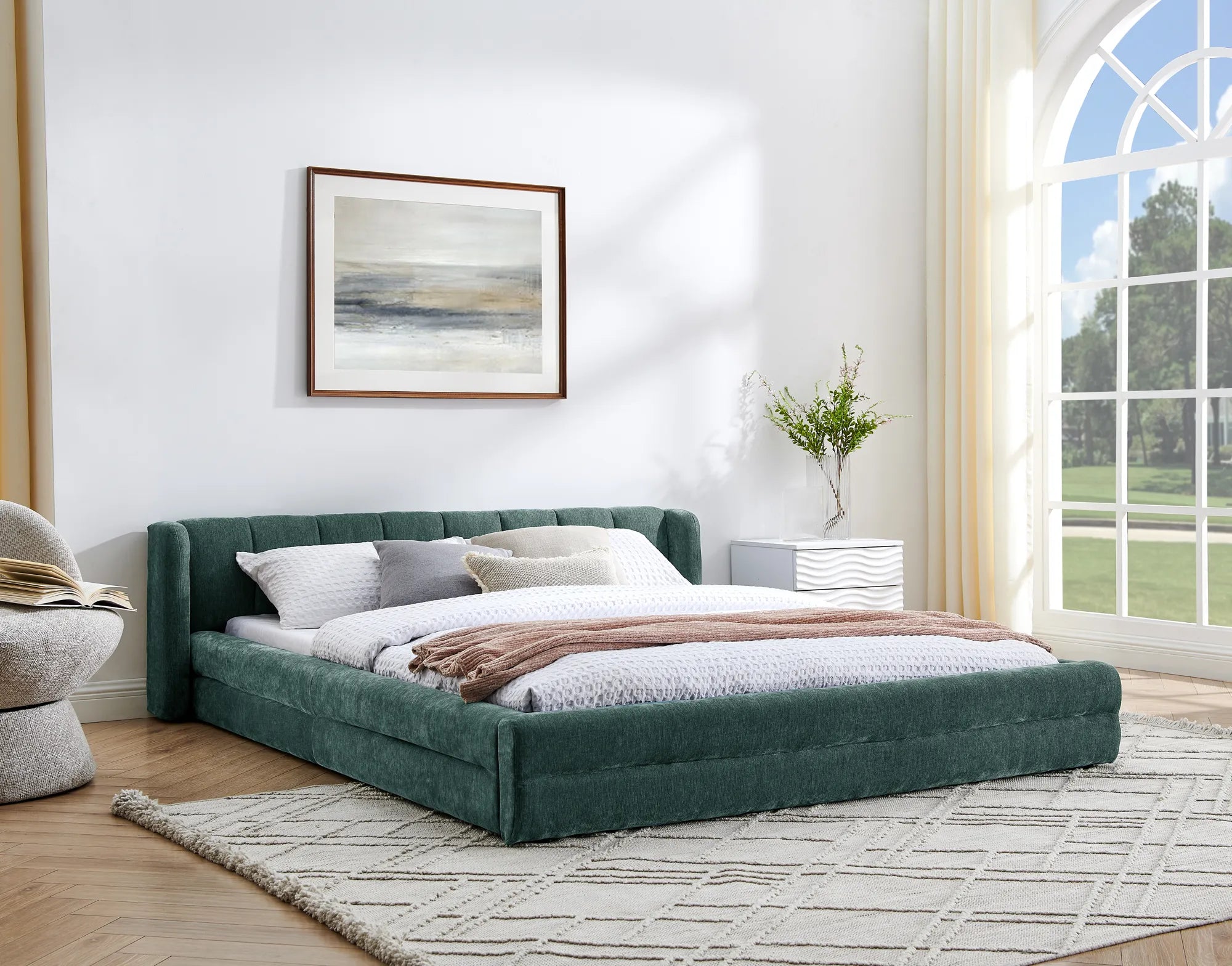 Serena – Queen Upholstered Platform Bed with Headboard