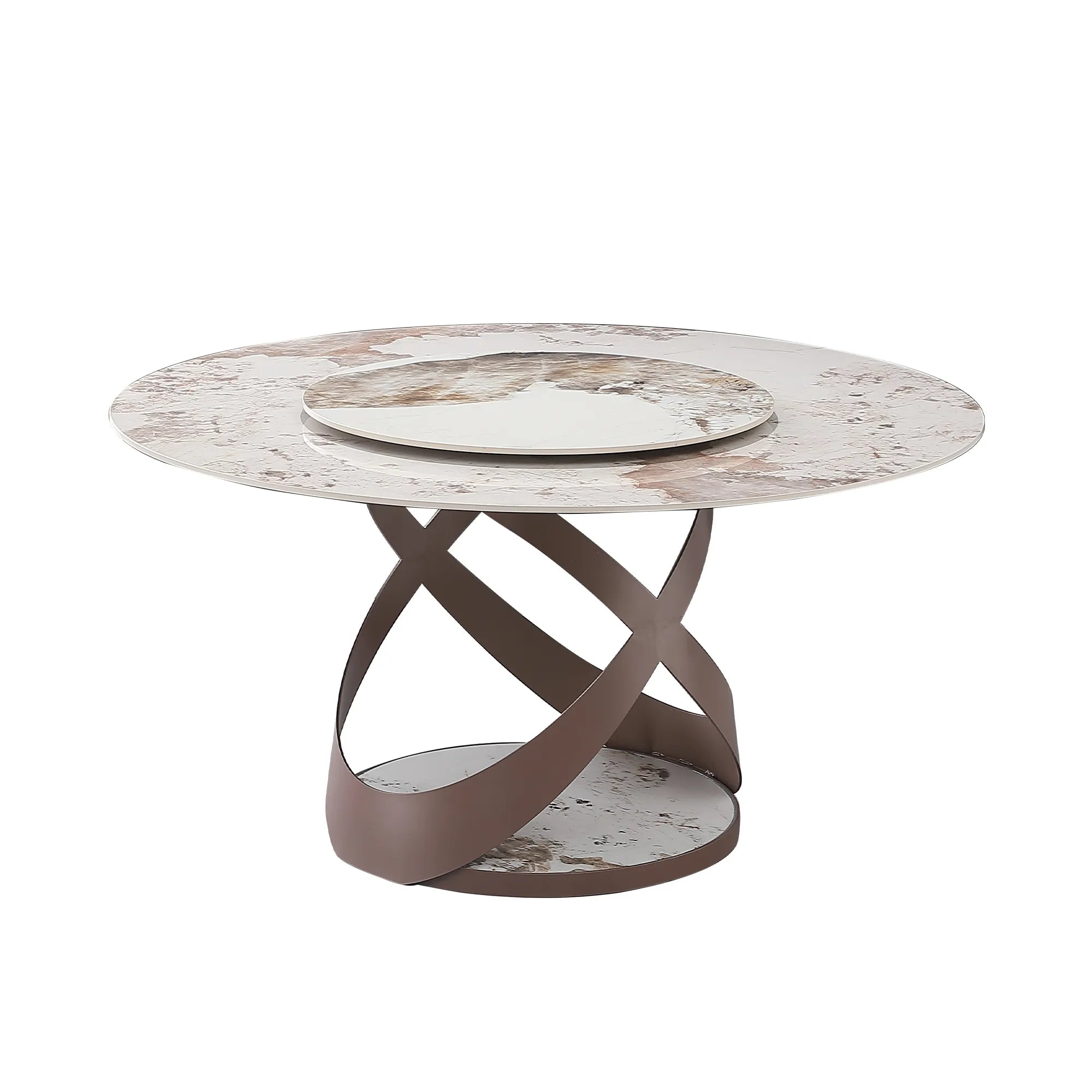 Sintered Stone Modern Round Dining Table with Turntable and Exquisite Pedestal