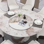 Sintered Stone Modern Round Dining Table with Turntable and Exquisite Pedestal