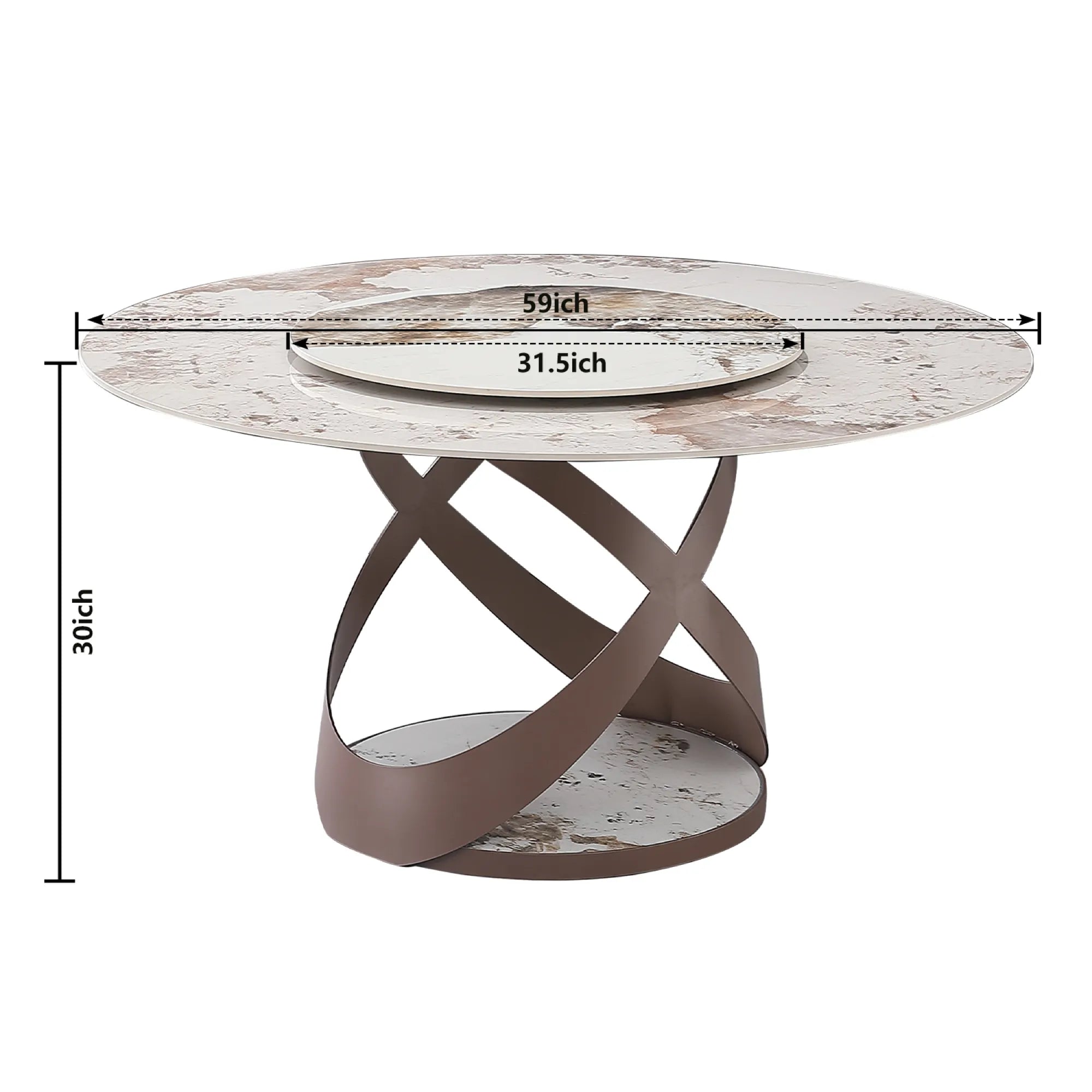 Sintered Stone Modern Round Dining Table with Turntable and Exquisite Pedestal