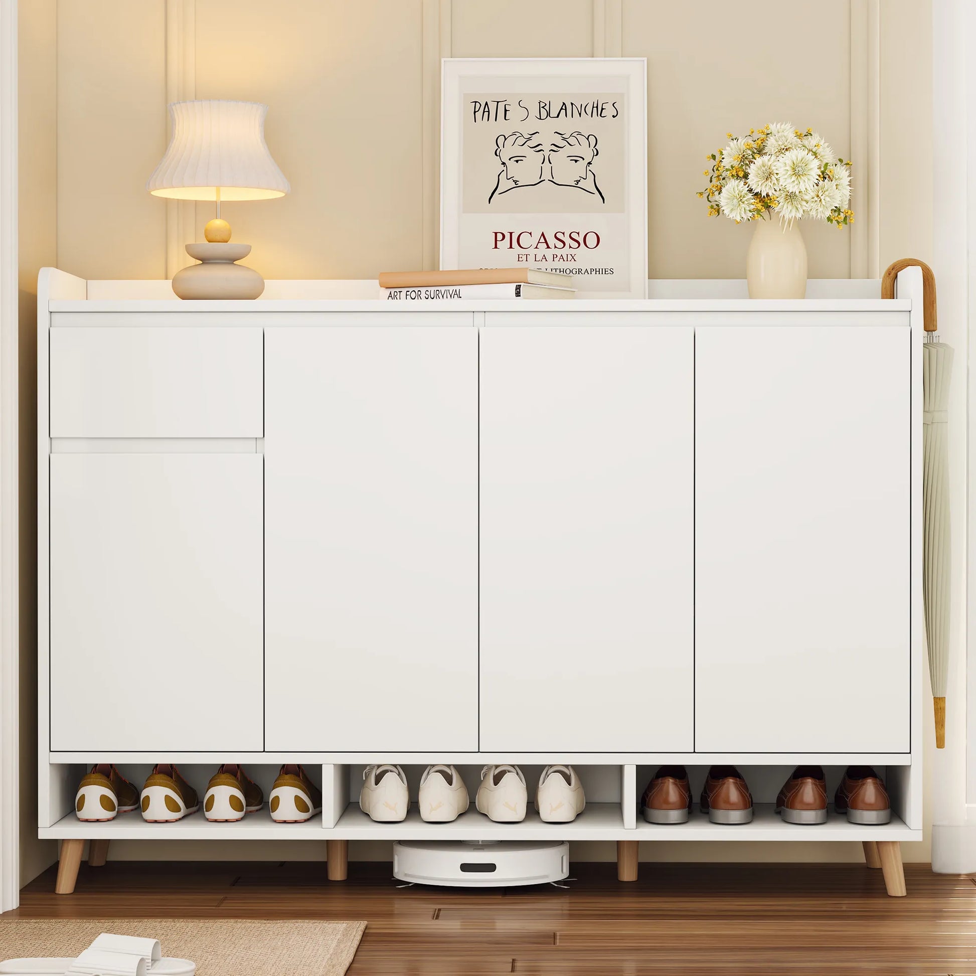 Sleek Modern Shoe Storage Cabinet with Adjustable Shelves
