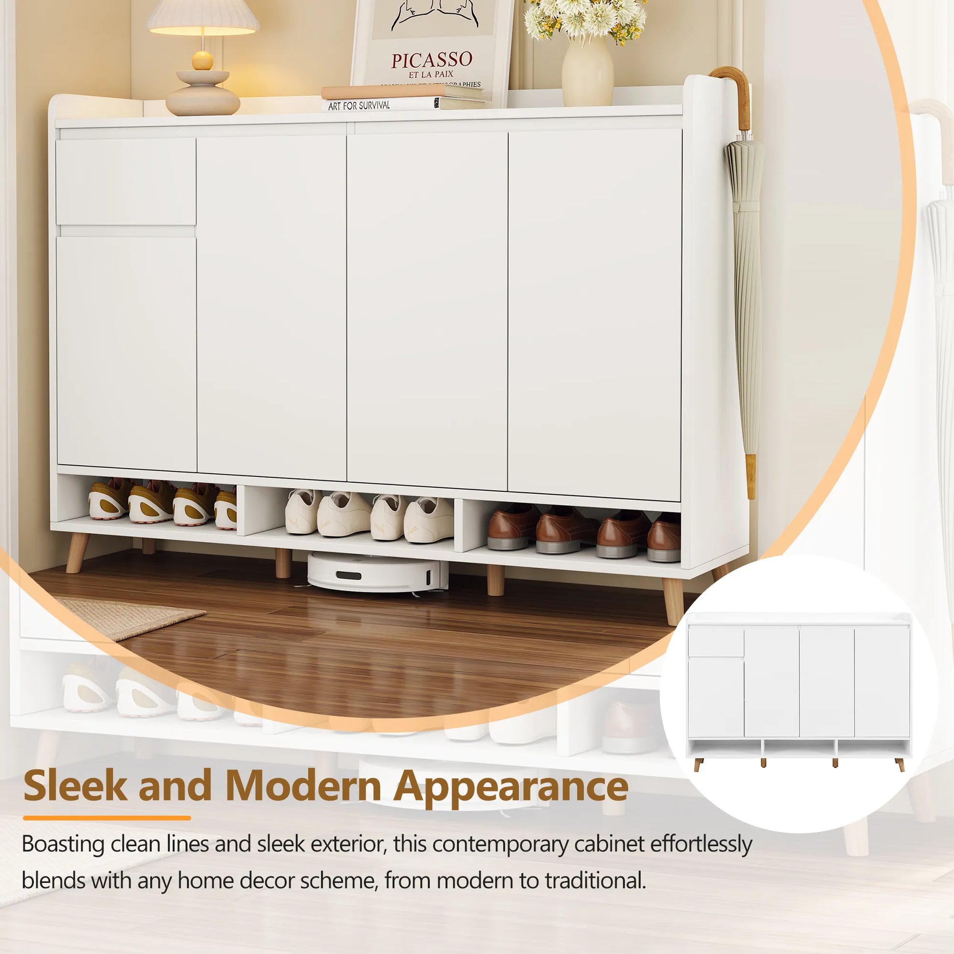 Sleek Modern Shoe Storage Cabinet with Adjustable Shelves