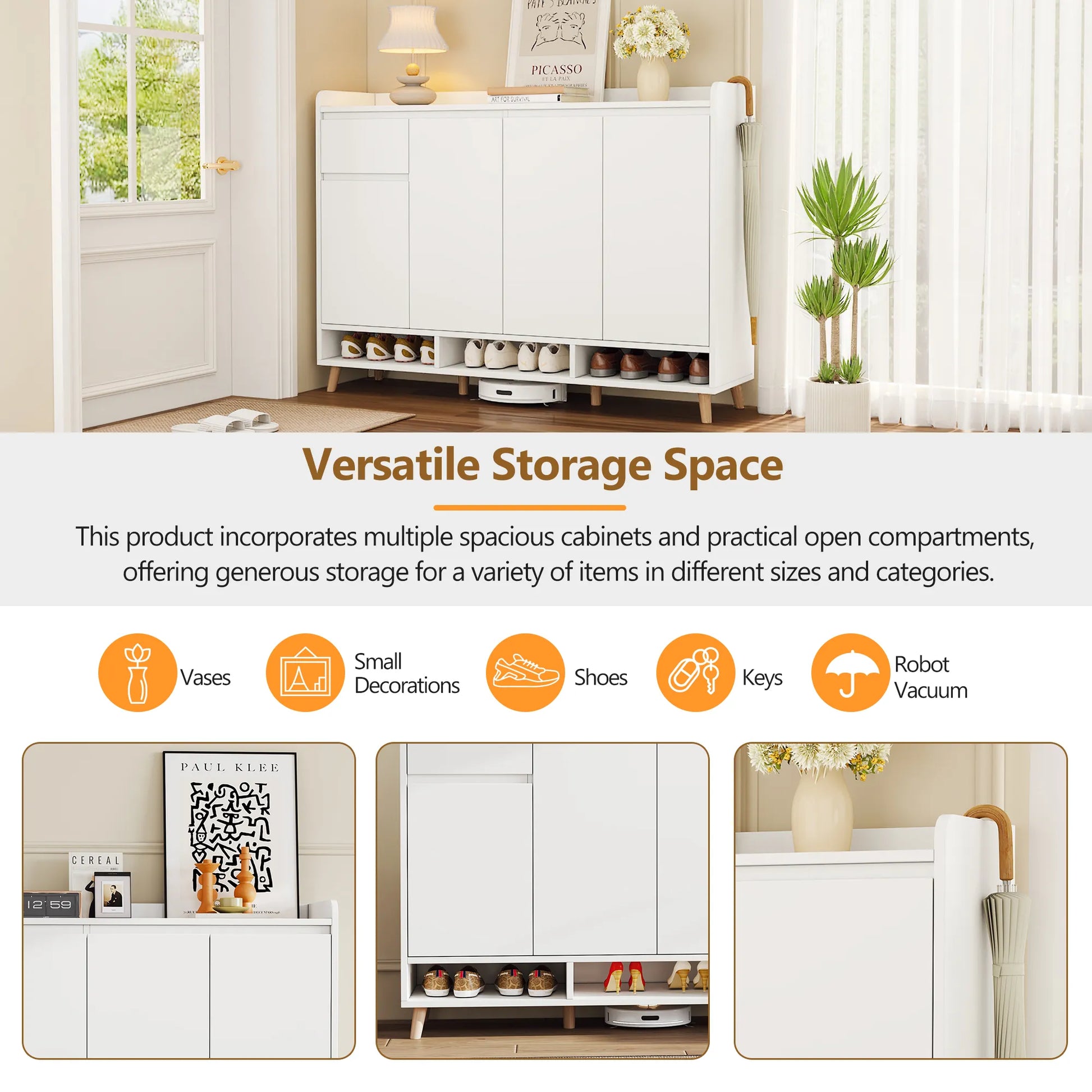 Sleek Modern Shoe Storage Cabinet with Adjustable Shelves
