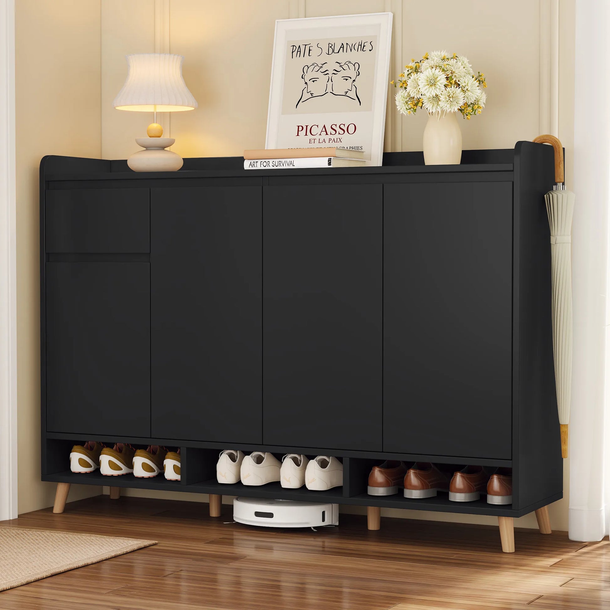 Sleek Modern Shoe Storage Cabinet with Adjustable Shelves
