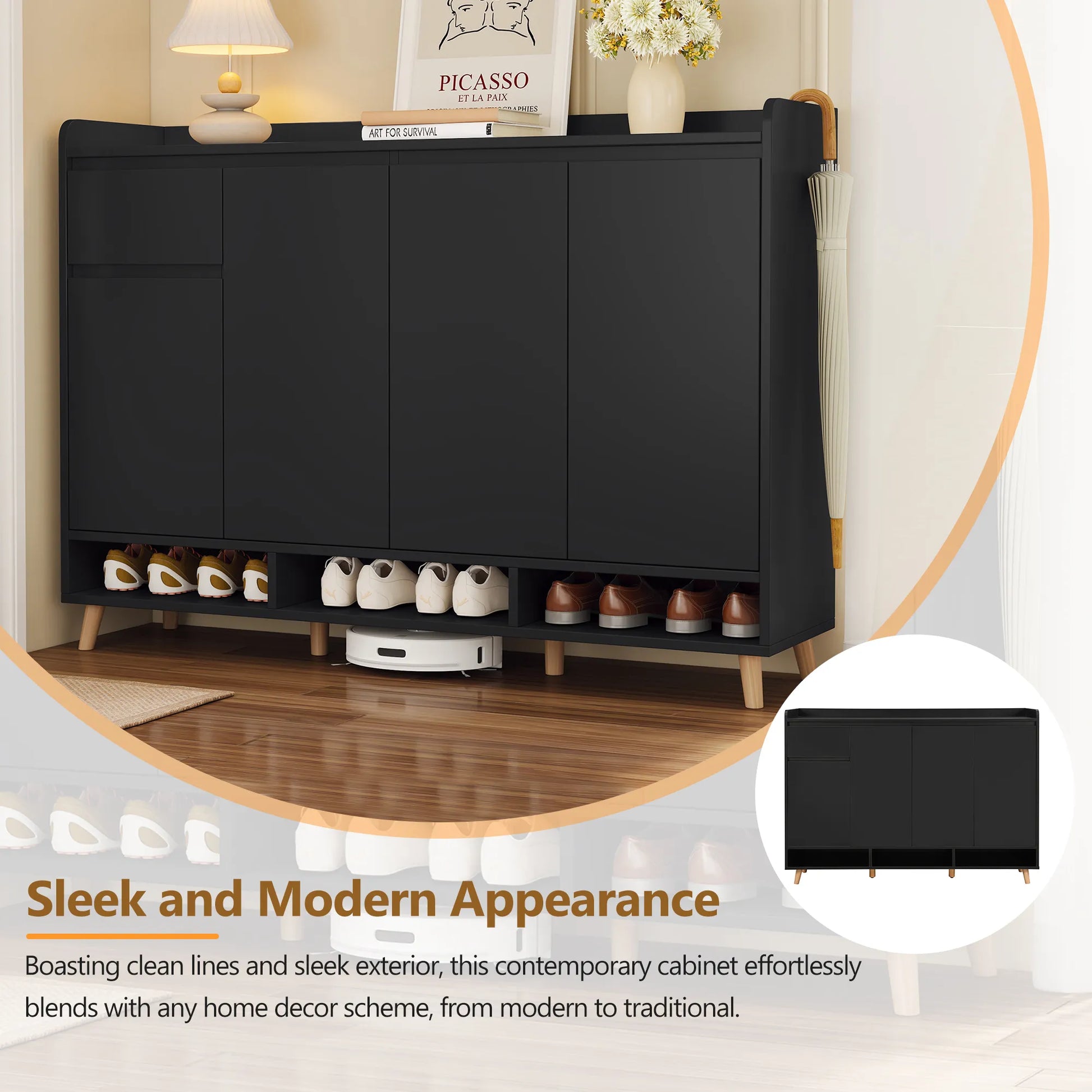 Sleek Modern Shoe Storage Cabinet with Adjustable Shelves