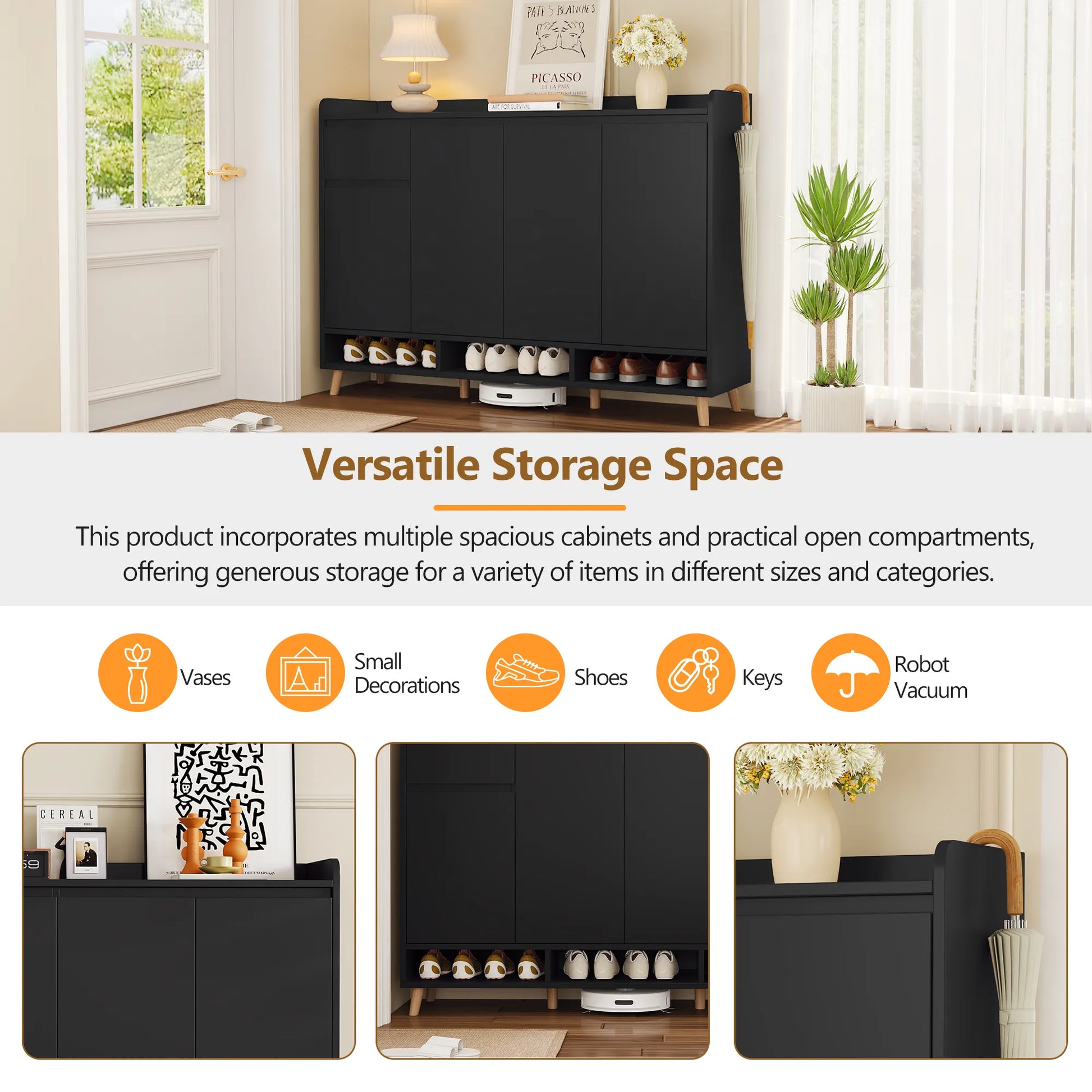 Sleek Modern Shoe Storage Cabinet with Adjustable Shelves