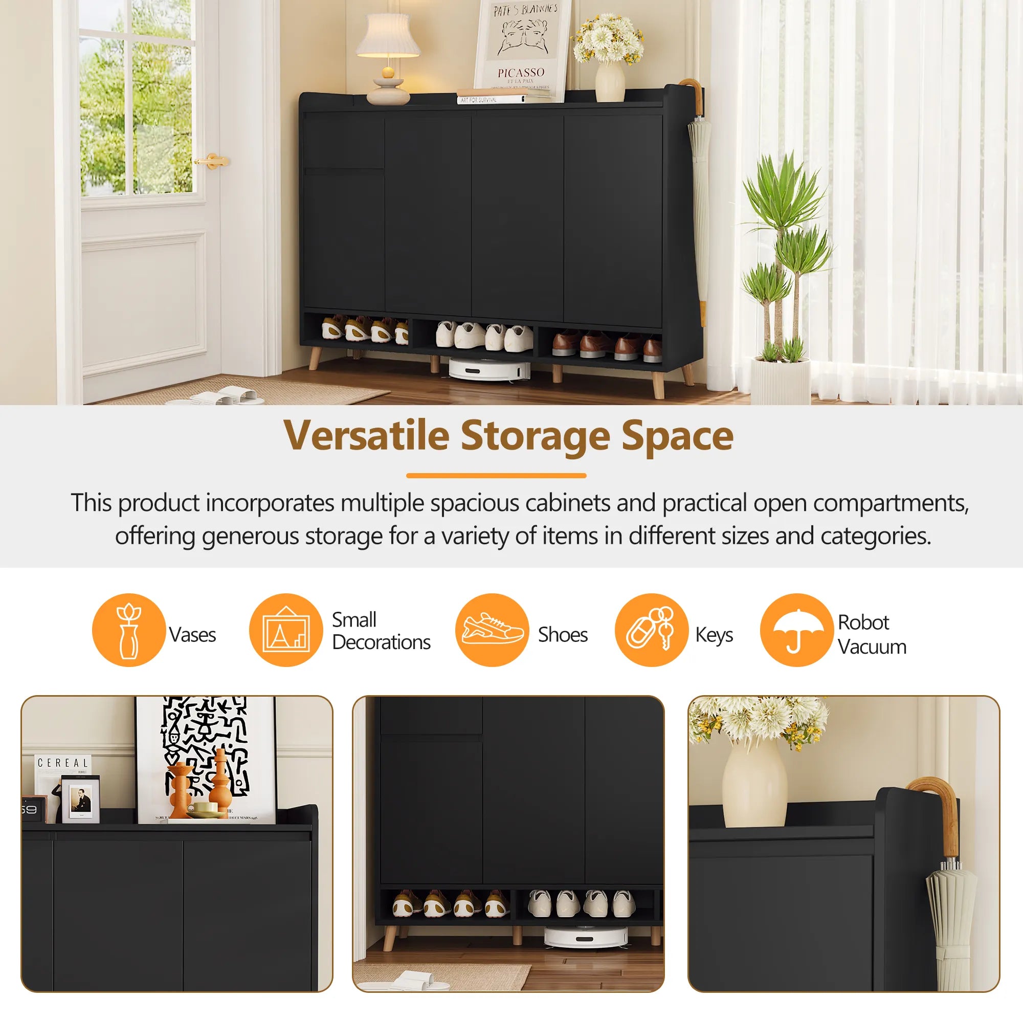 Sleek Modern Shoe Storage Cabinet with Adjustable Shelves