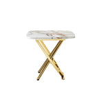 Square Gold Stainless Steel Faux Marble Modern Side Table