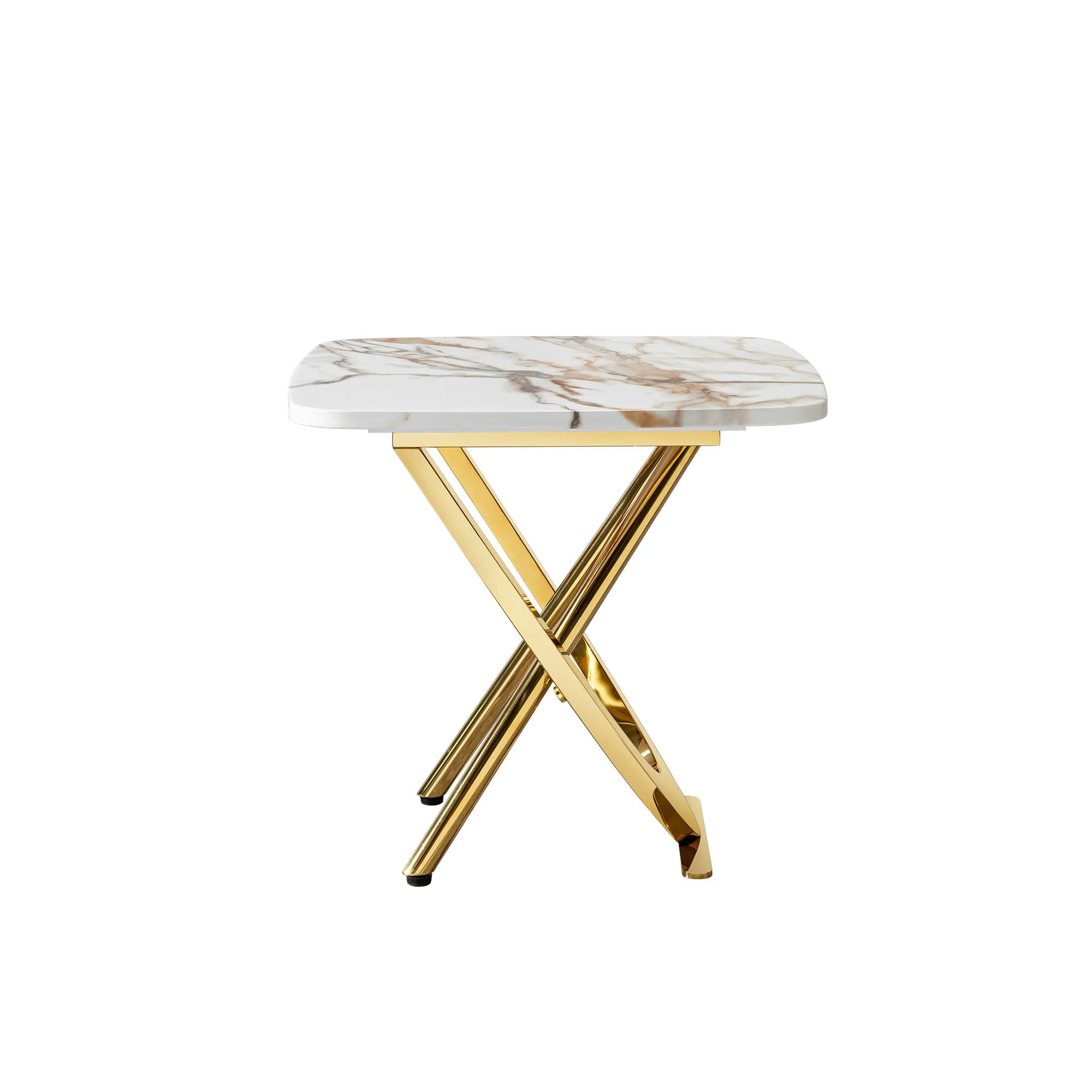 Square Gold Stainless Steel Faux Marble Modern Side Table