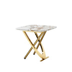 Square Gold Stainless Steel Faux Marble Modern Side Table