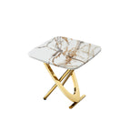 Square Gold Stainless Steel Faux Marble Modern Side Table