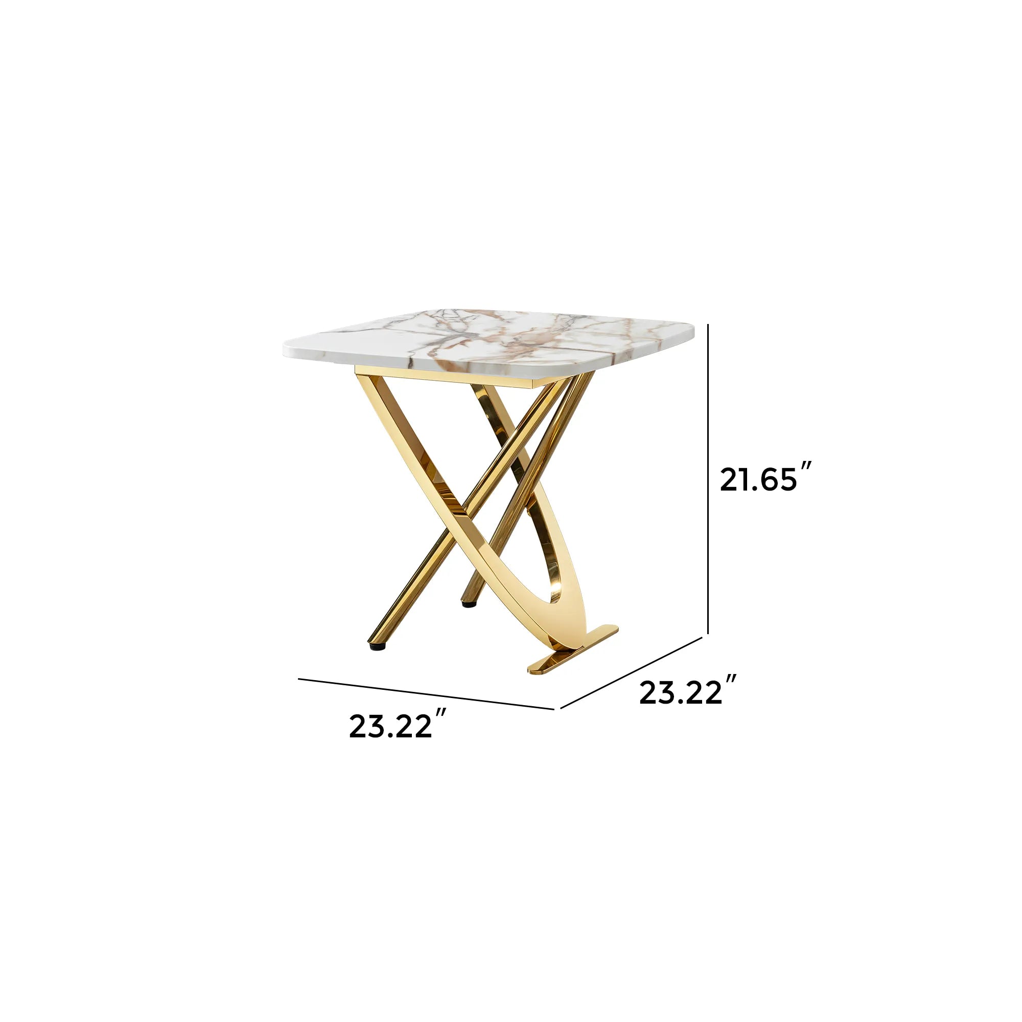 Square Gold Stainless Steel Faux Marble Modern Side Table