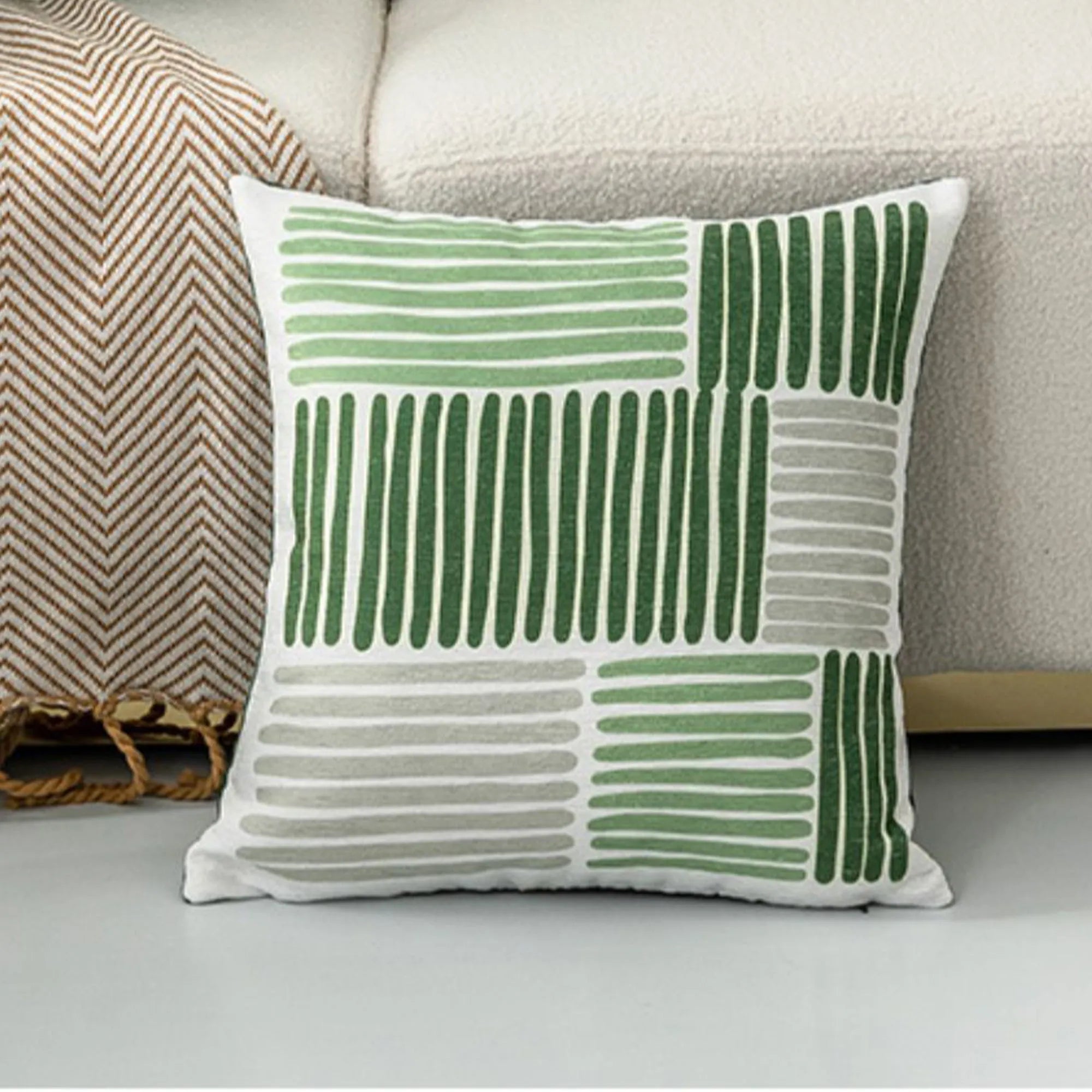 Striped Green Throw Pillow Cover