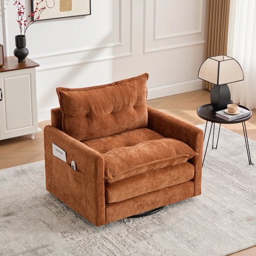 Swivel Barrel Accent Chair, Mid-Century Modern Armchair with Padded Seat