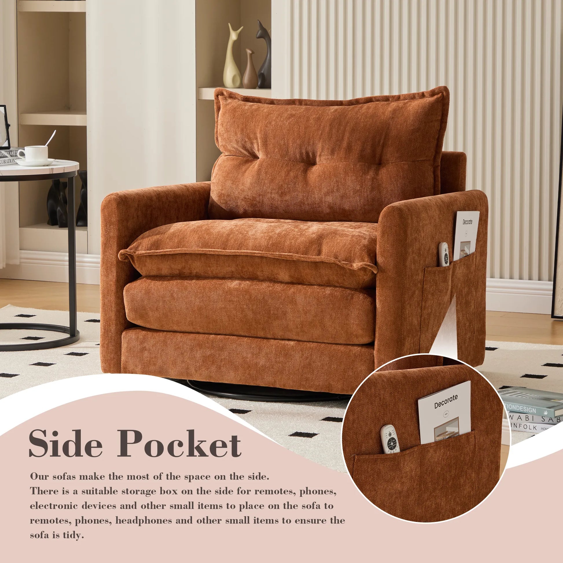 Swivel Barrel Accent Chair, Mid-Century Modern Armchair with Padded Seat