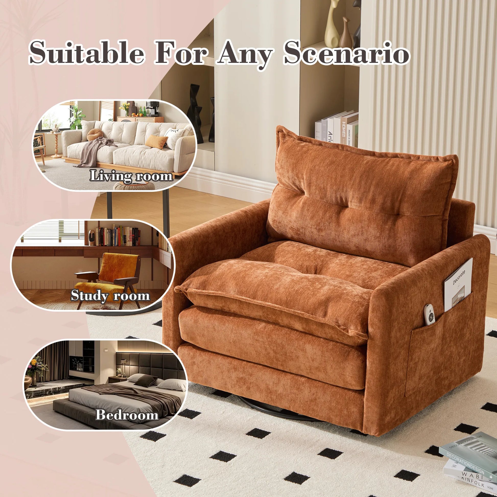 Swivel Barrel Accent Chair, Mid-Century Modern Armchair with Padded Seat
