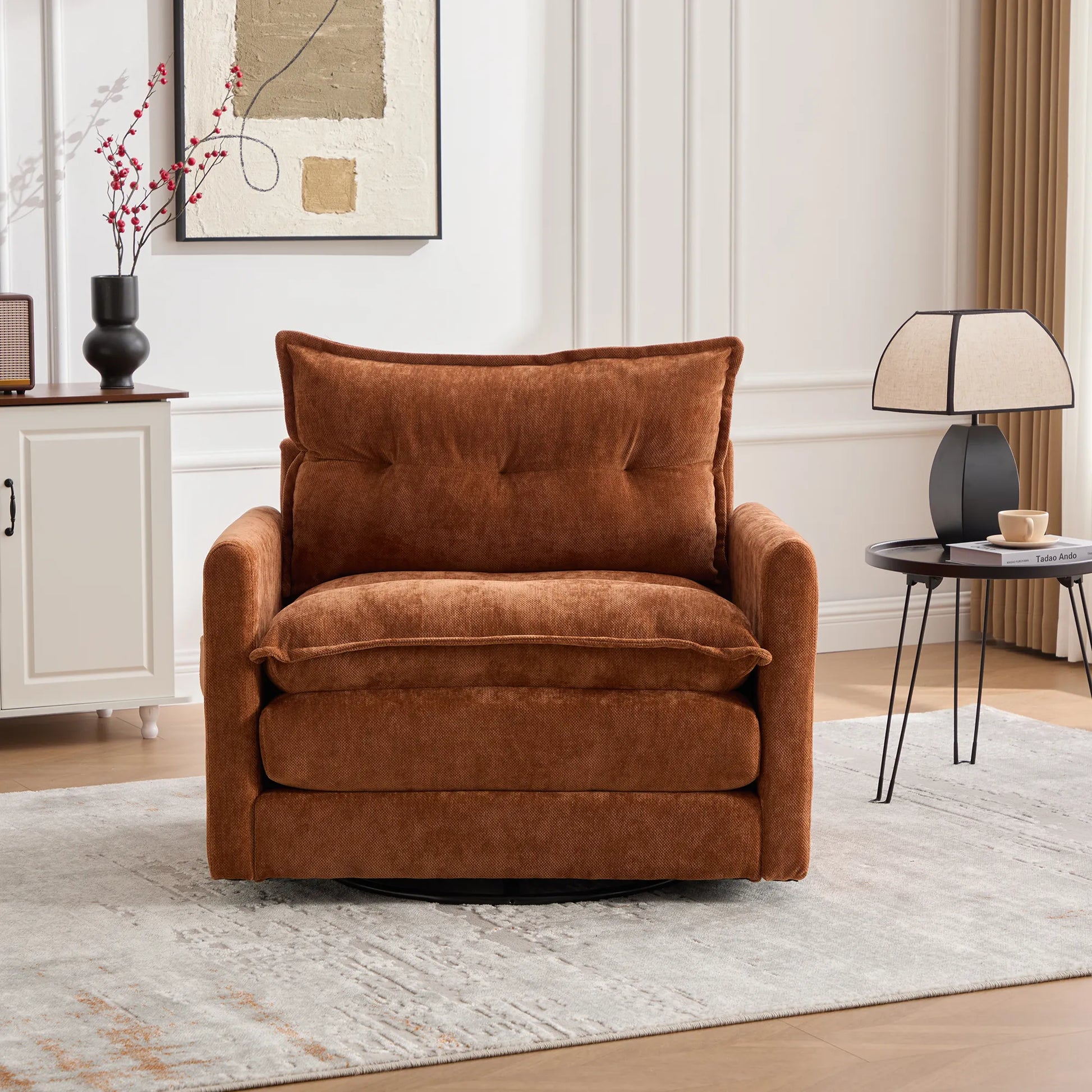 Swivel Barrel Accent Chair, Mid-Century Modern Armchair with Padded Seat