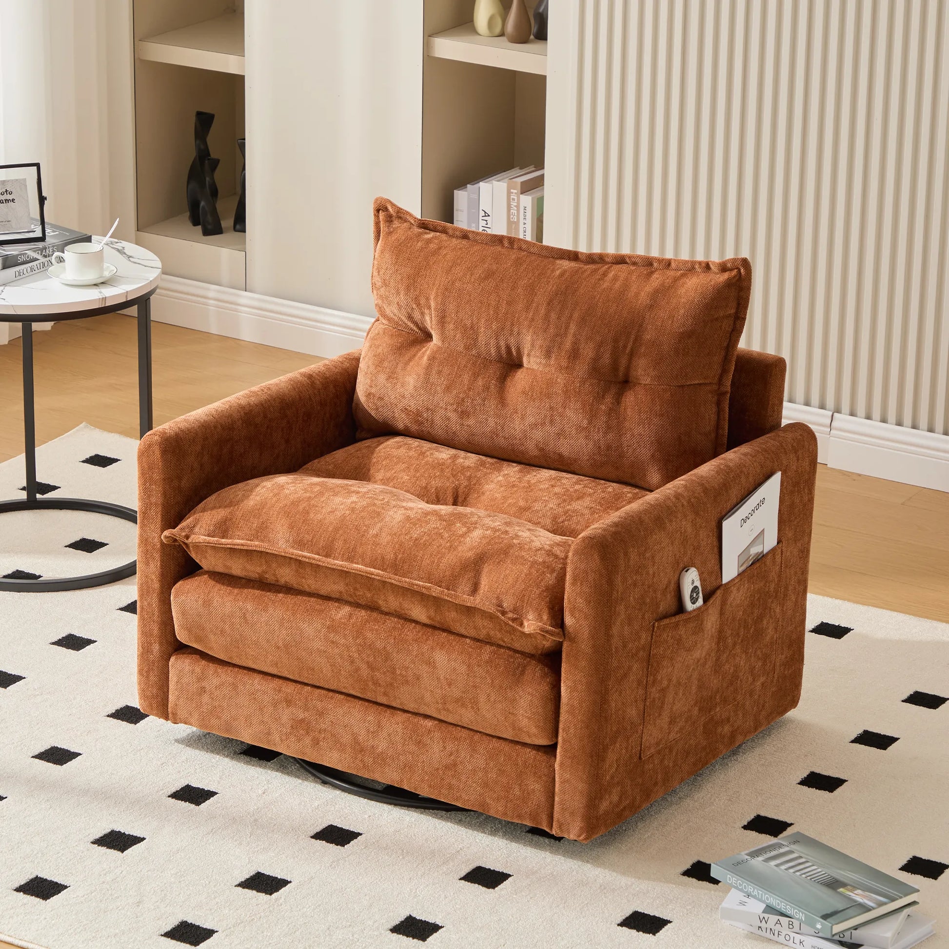 Swivel Barrel Accent Chair, Mid-Century Modern Armchair with Padded Seat