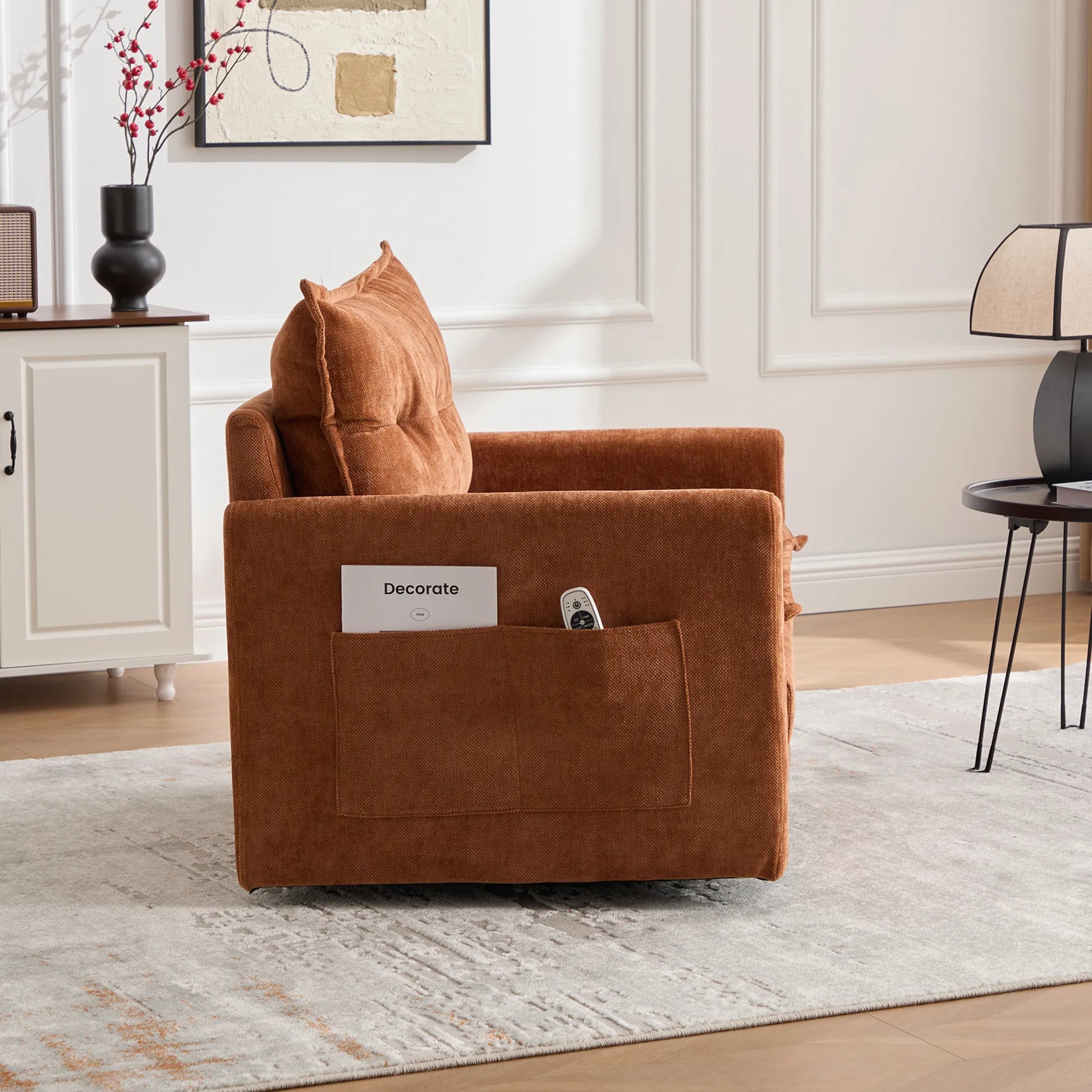 Swivel Barrel Accent Chair, Mid-Century Modern Armchair with Padded Seat