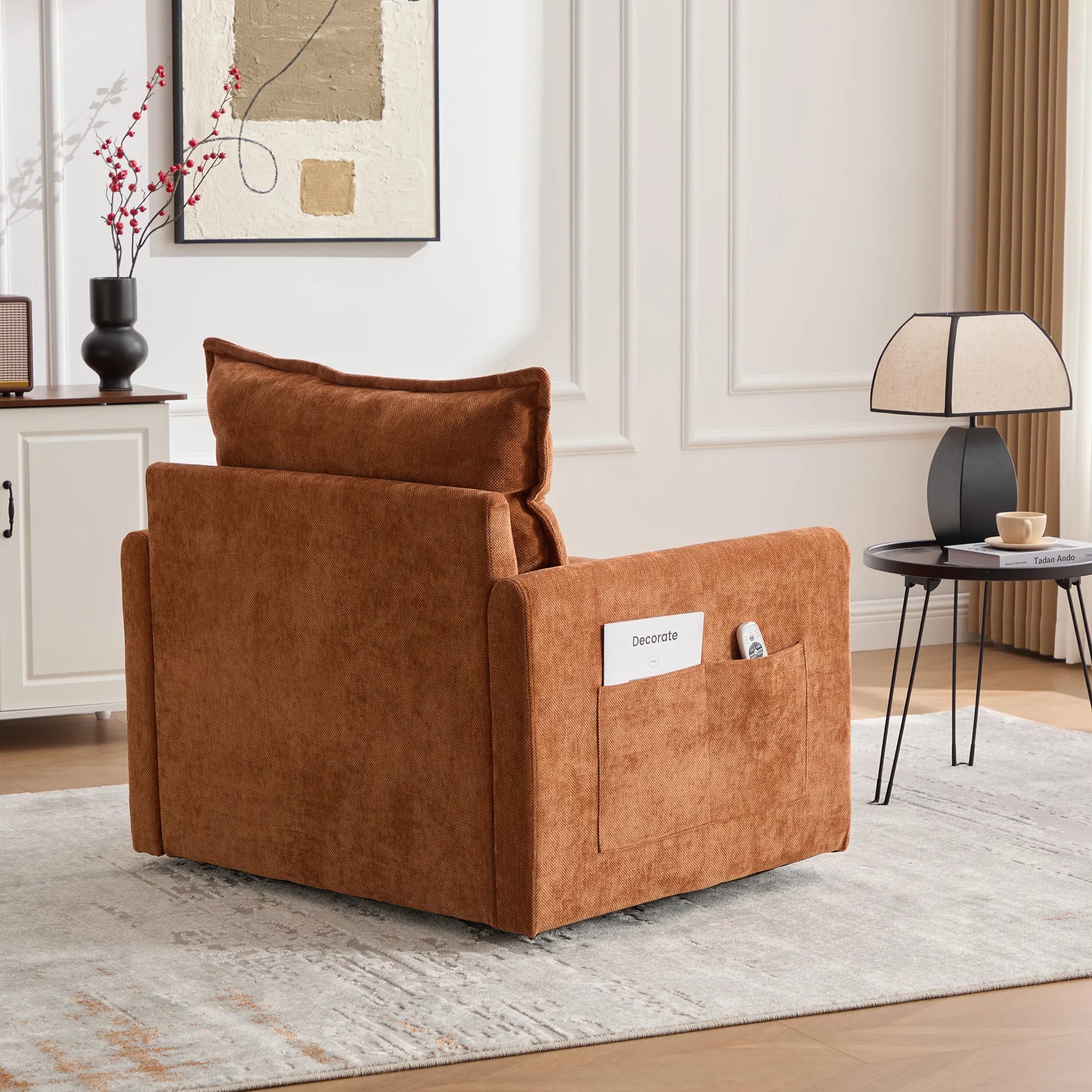Swivel Barrel Accent Chair, Mid-Century Modern Armchair with Padded Seat