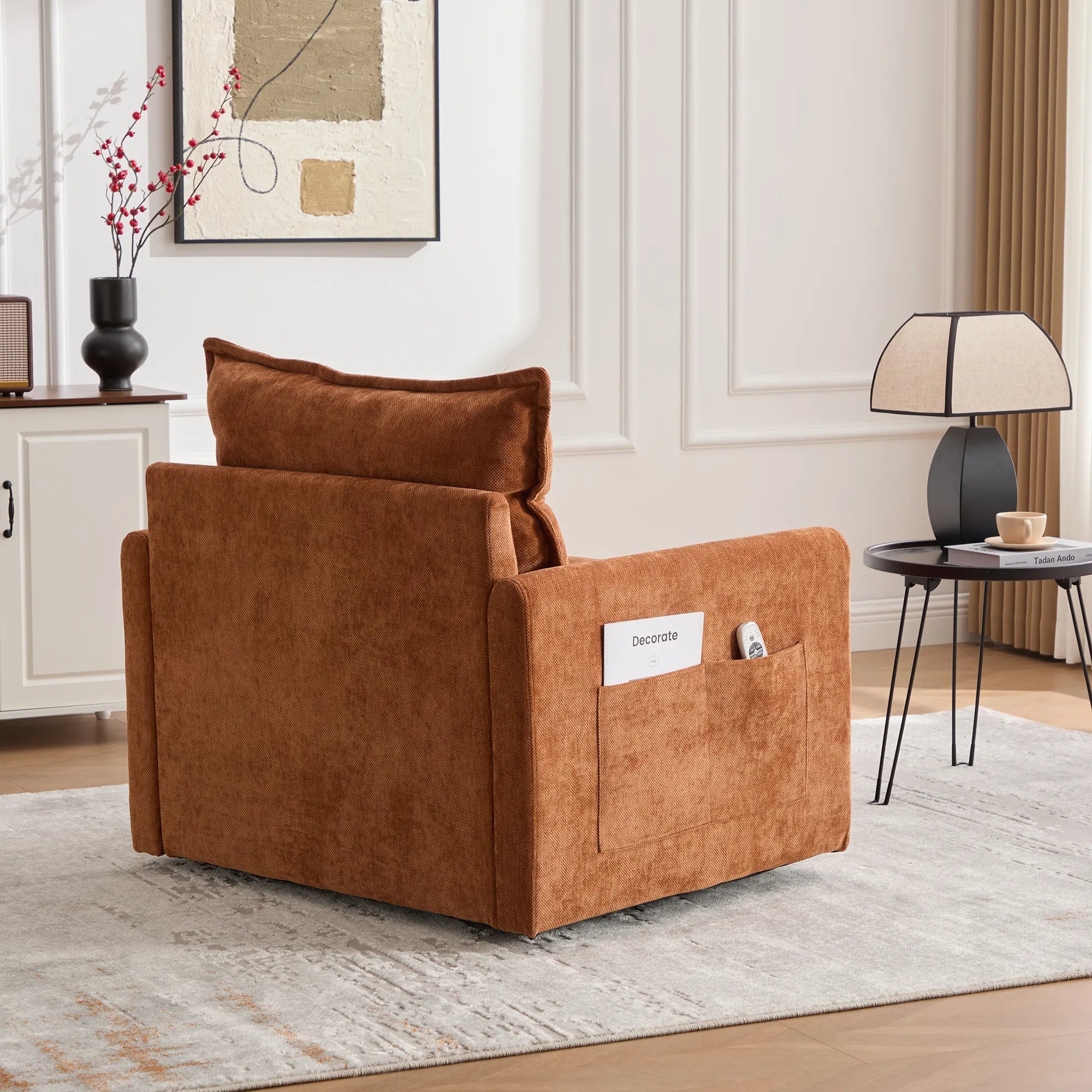 Swivel Barrel Accent Chair, Mid-Century Modern Armchair with Padded Seat