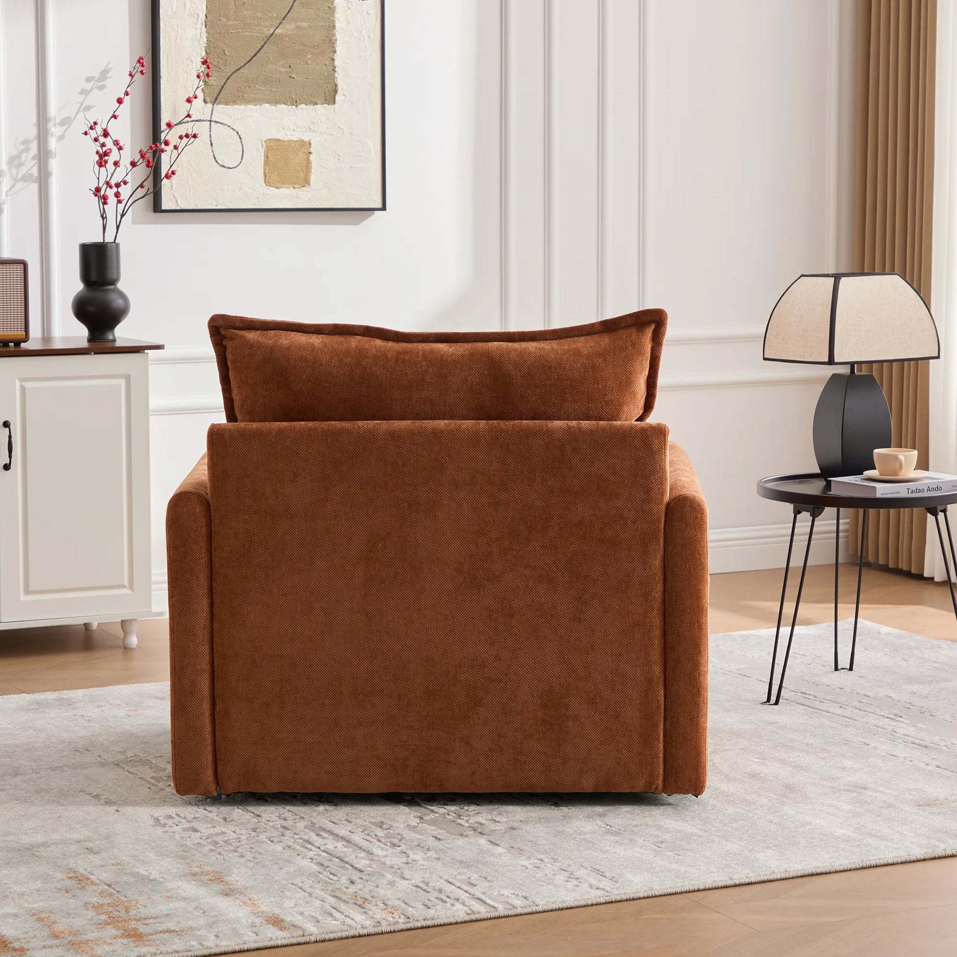 Swivel Barrel Accent Chair, Mid-Century Modern Armchair with Padded Seat