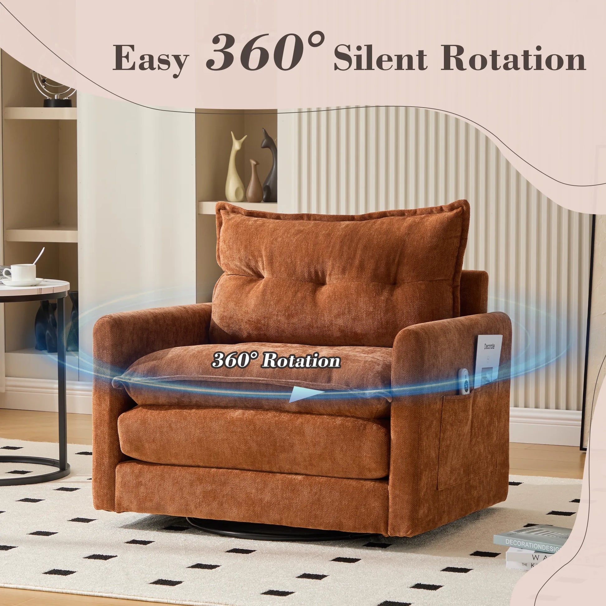 Swivel Barrel Accent Chair, Mid-Century Modern Armchair with Padded Seat