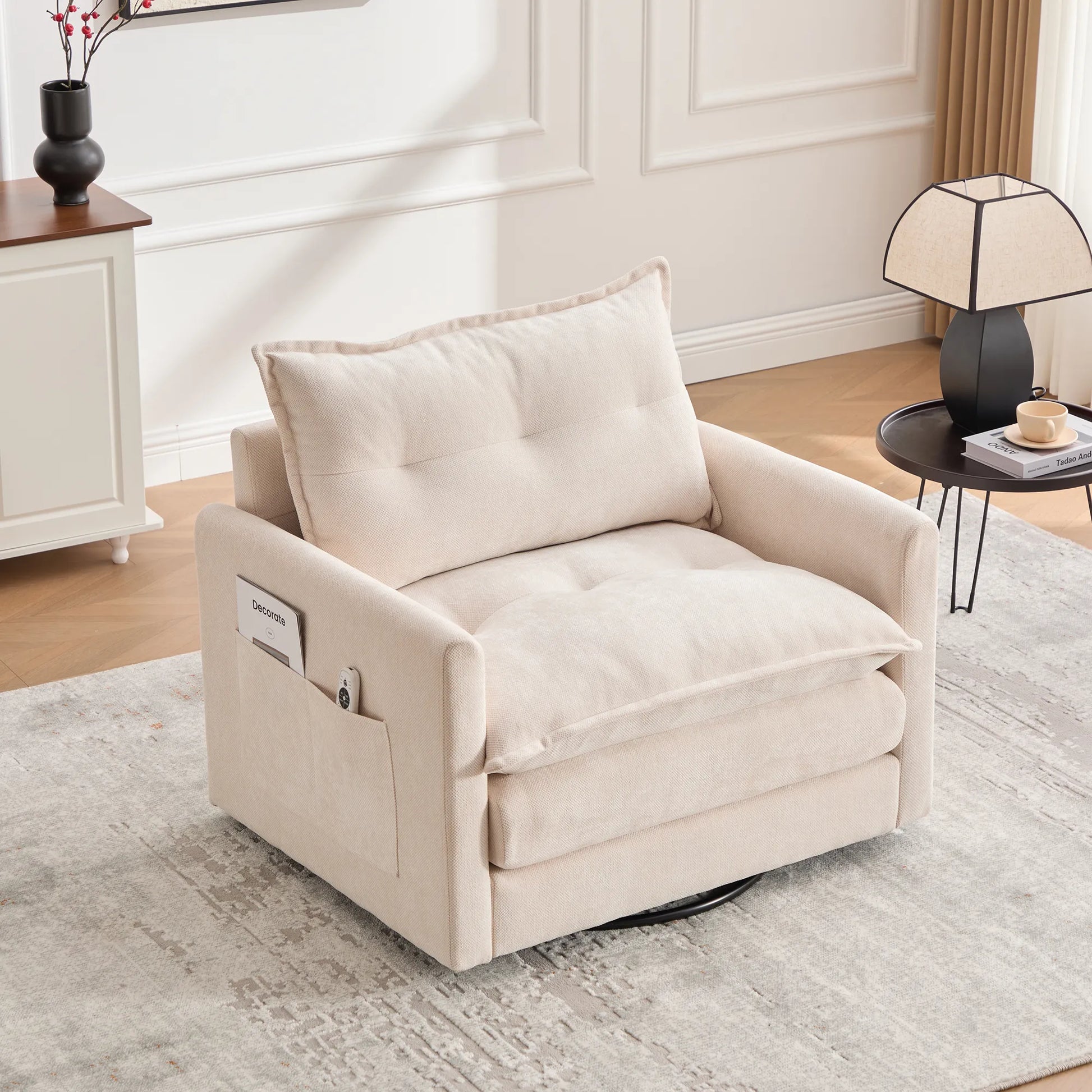 Swivel Barrel Accent Chair, Mid-Century Modern Armchair with Padded Seat
