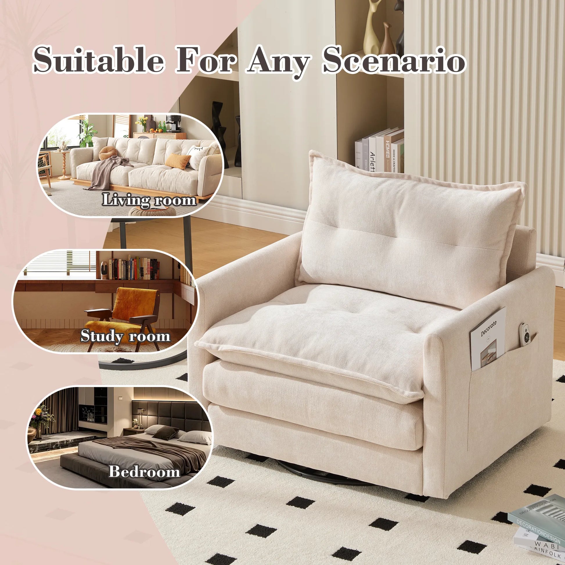 Swivel Barrel Accent Chair, Mid-Century Modern Armchair with Padded Seat