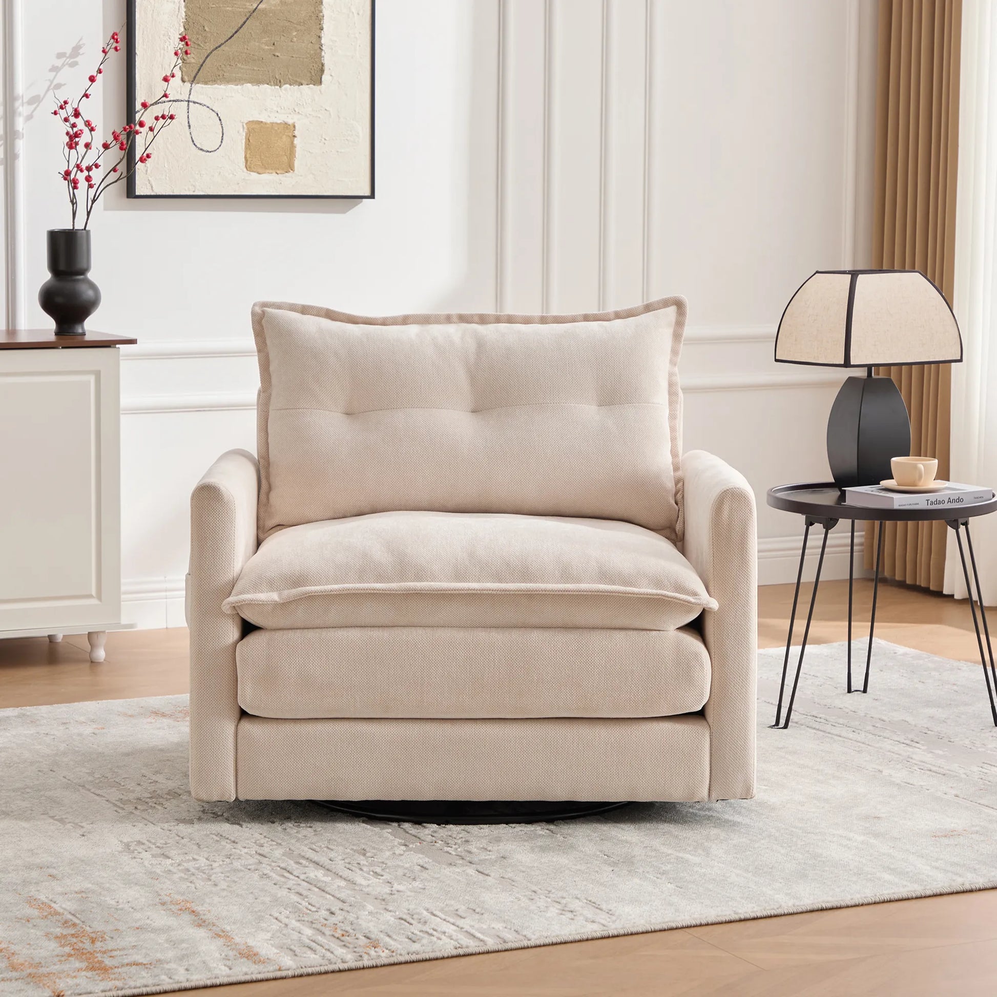 Swivel Barrel Accent Chair, Mid-Century Modern Armchair with Padded Seat
