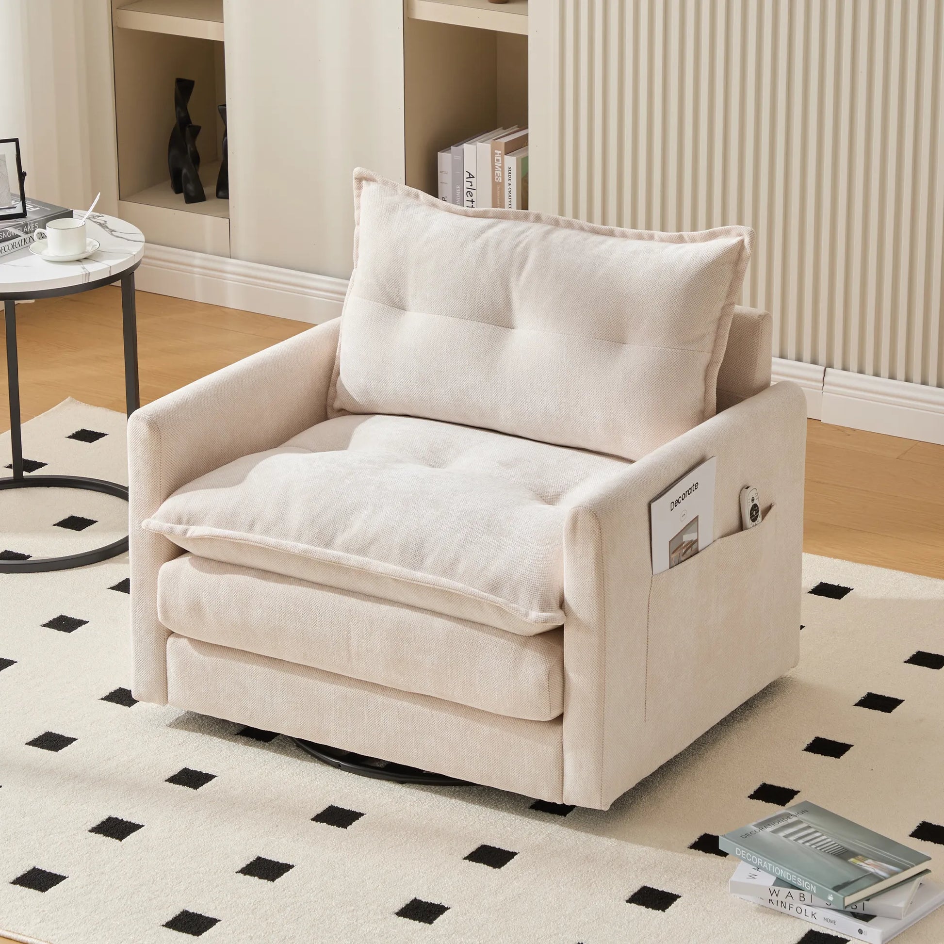 Swivel Barrel Accent Chair, Mid-Century Modern Armchair with Padded Seat