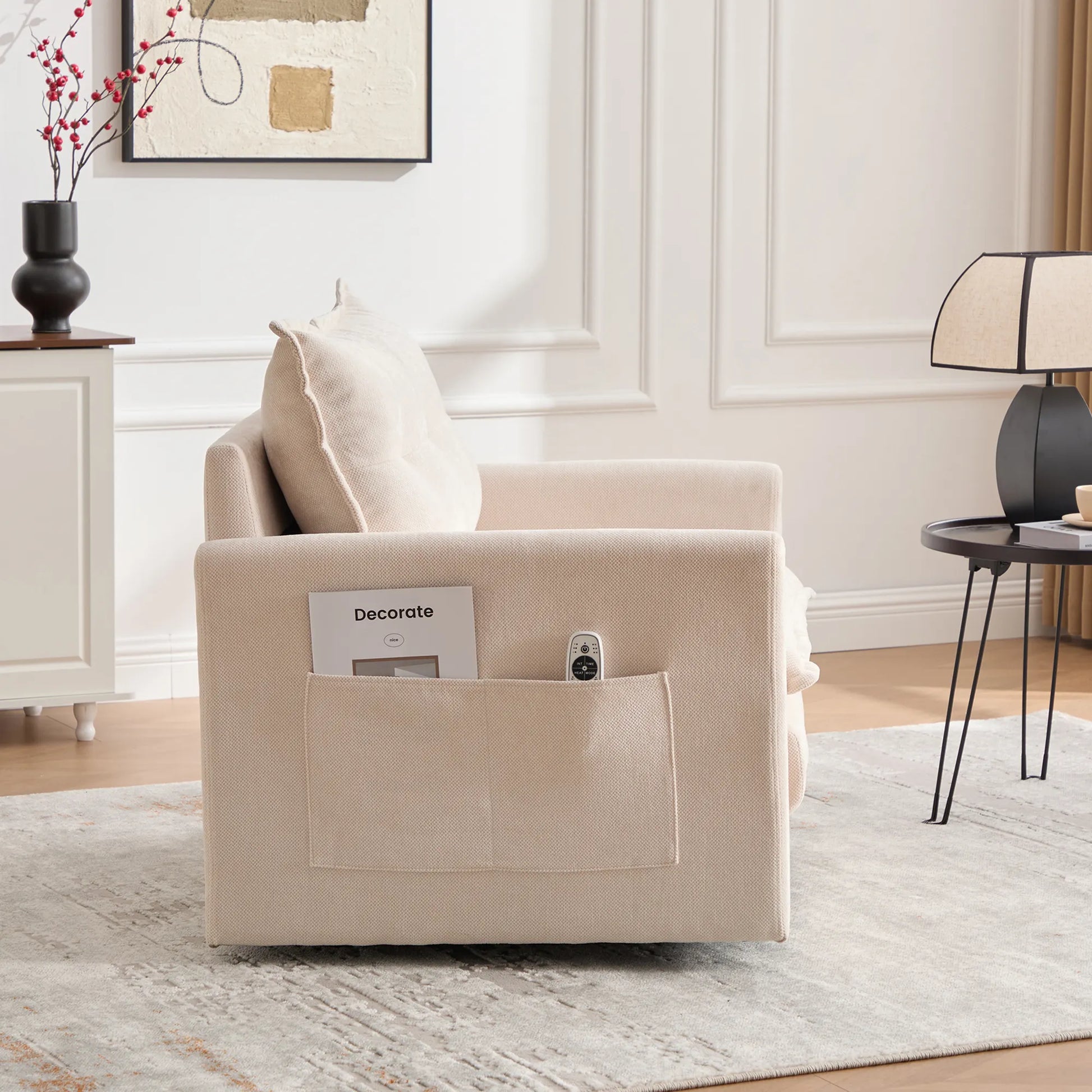 Swivel Barrel Accent Chair, Mid-Century Modern Armchair with Padded Seat