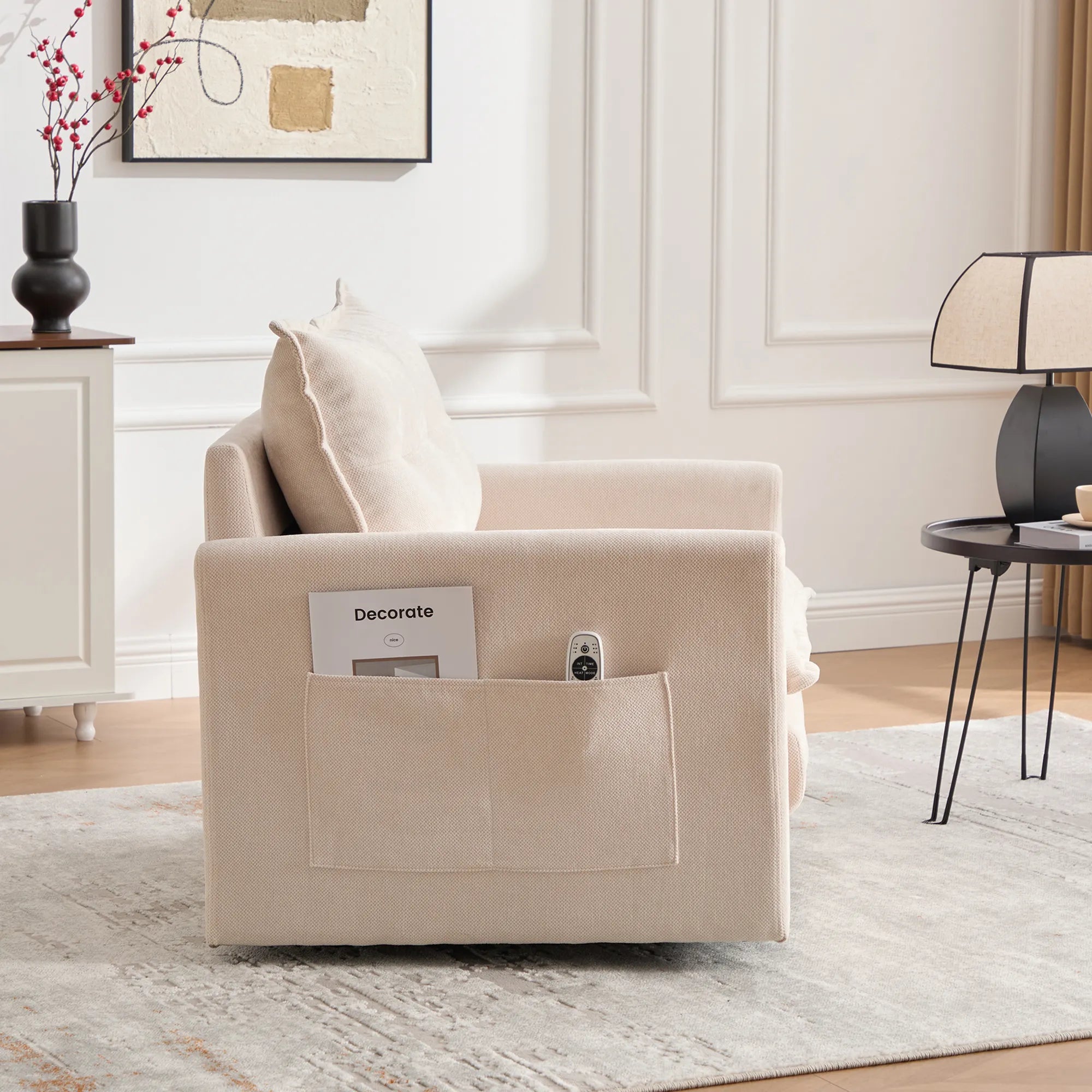 Swivel Barrel Accent Chair, Mid-Century Modern Armchair with Padded Seat