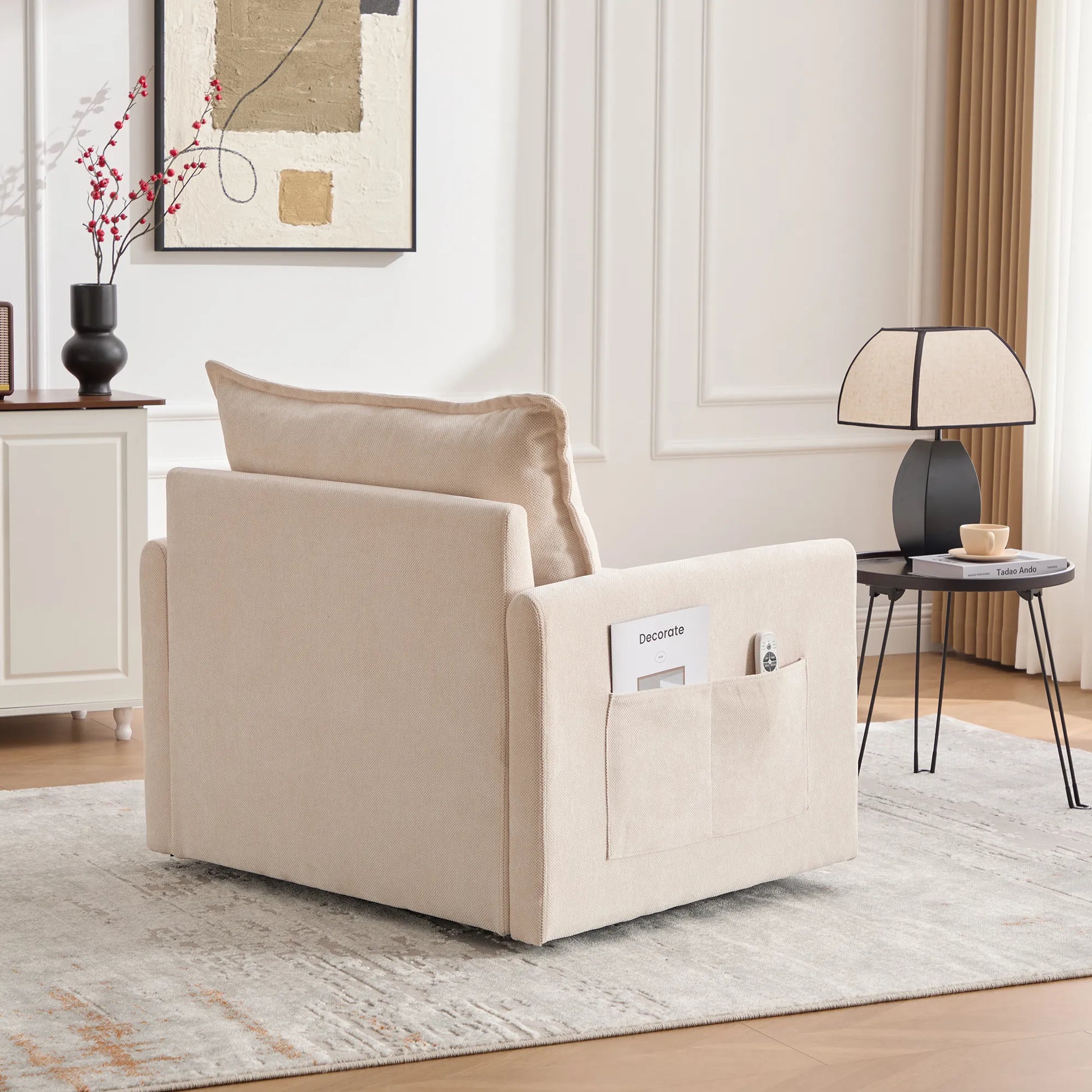 Swivel Barrel Accent Chair, Mid-Century Modern Armchair with Padded Seat