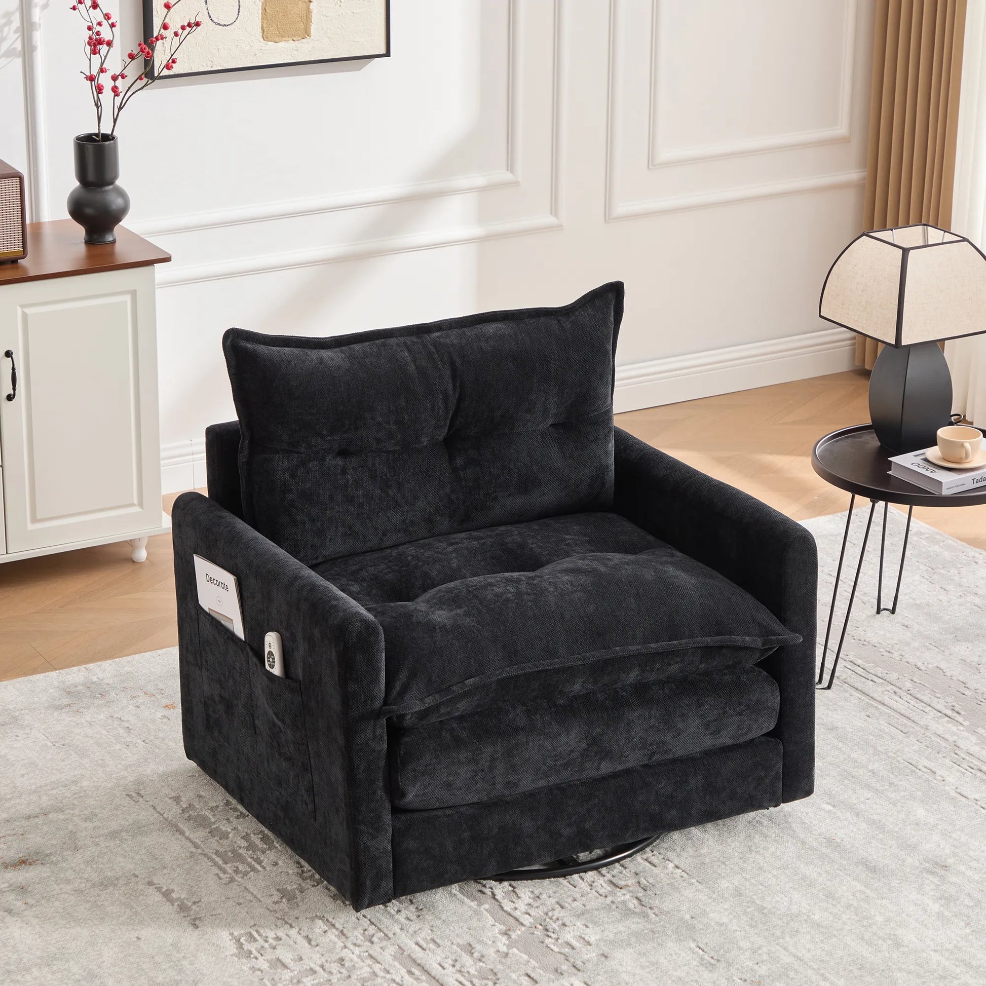 Swivel Barrel Accent Chair, Mid-Century Modern Armchair with Padded Seat