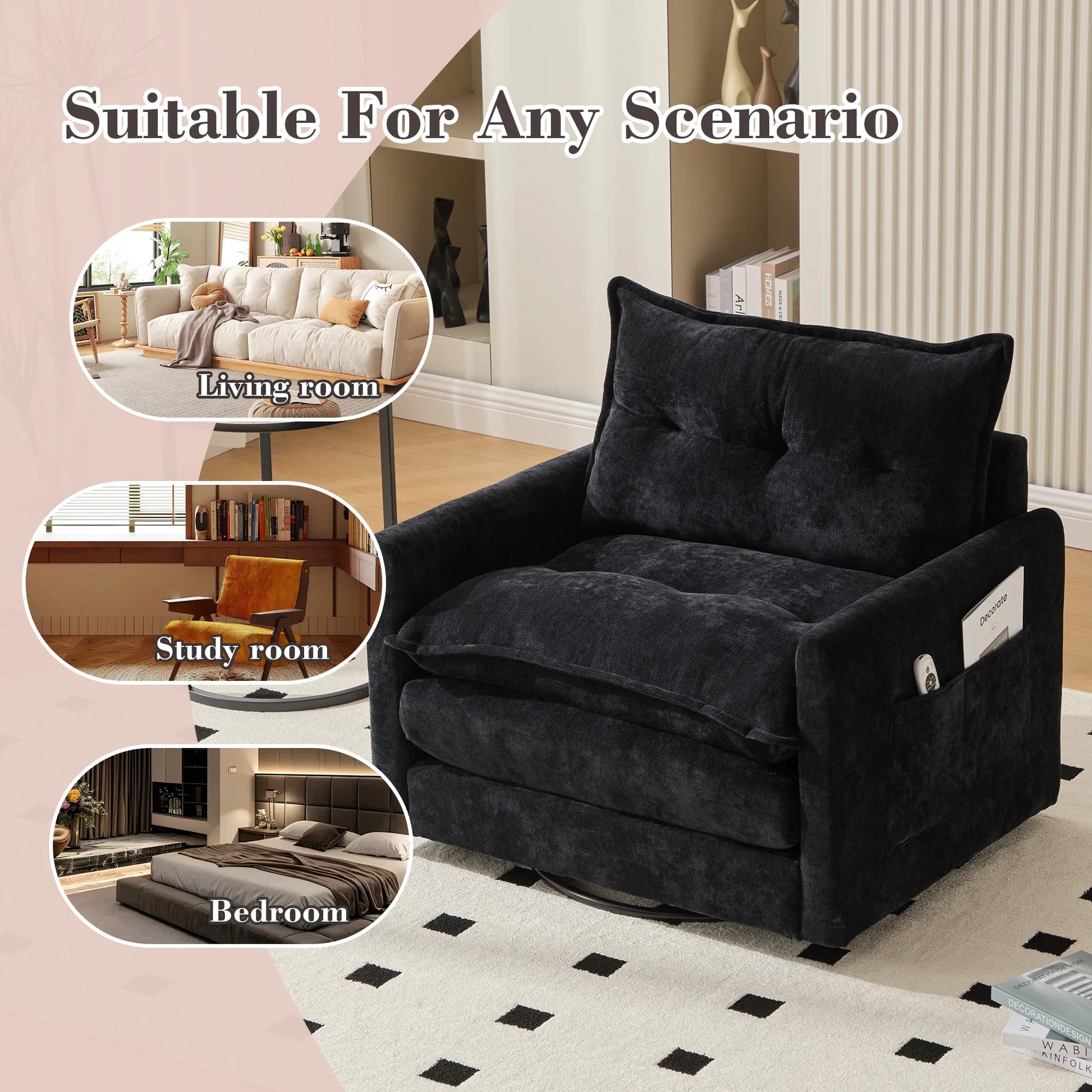 Swivel Barrel Accent Chair, Mid-Century Modern Armchair with Padded Seat