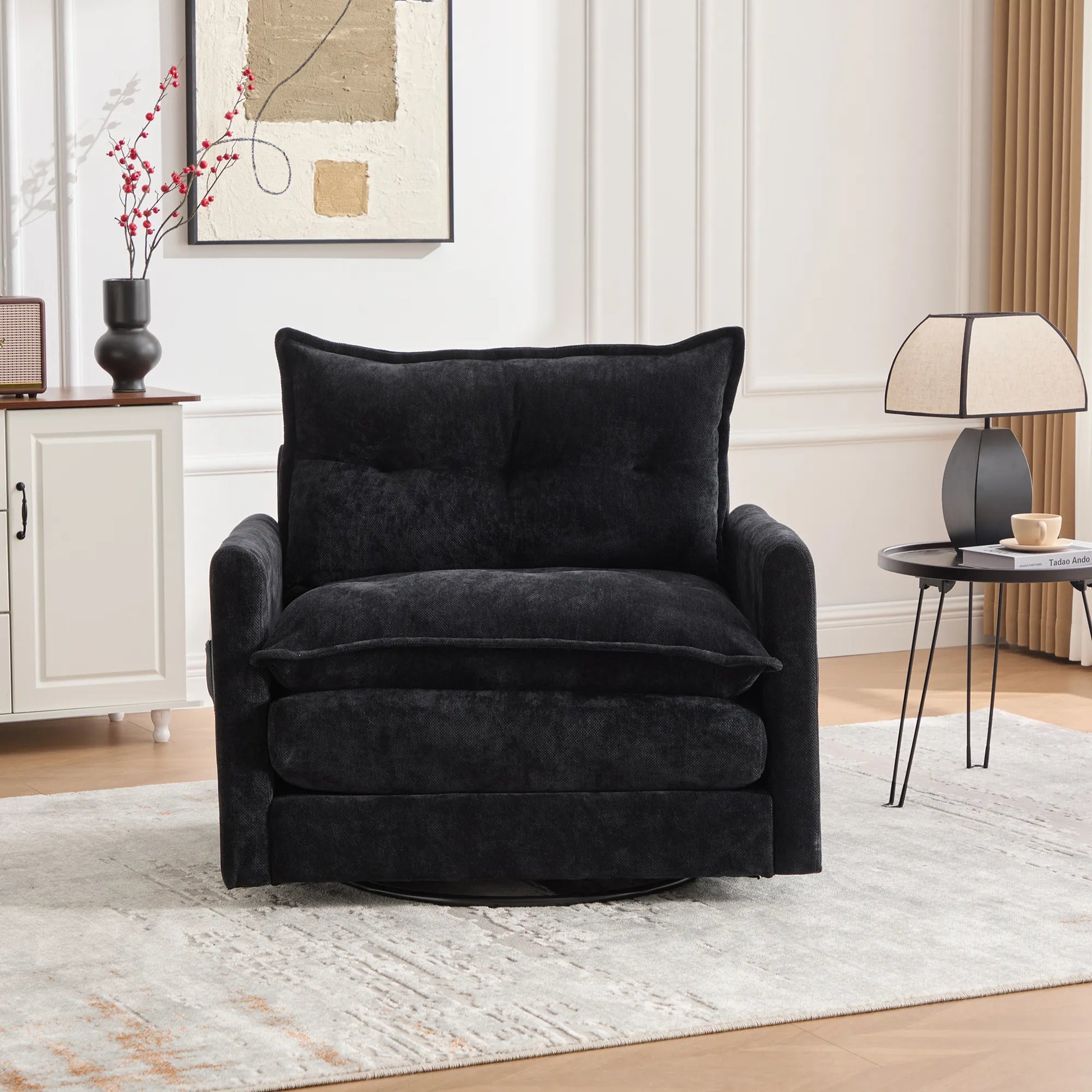 Swivel Barrel Accent Chair, Mid-Century Modern Armchair with Padded Seat