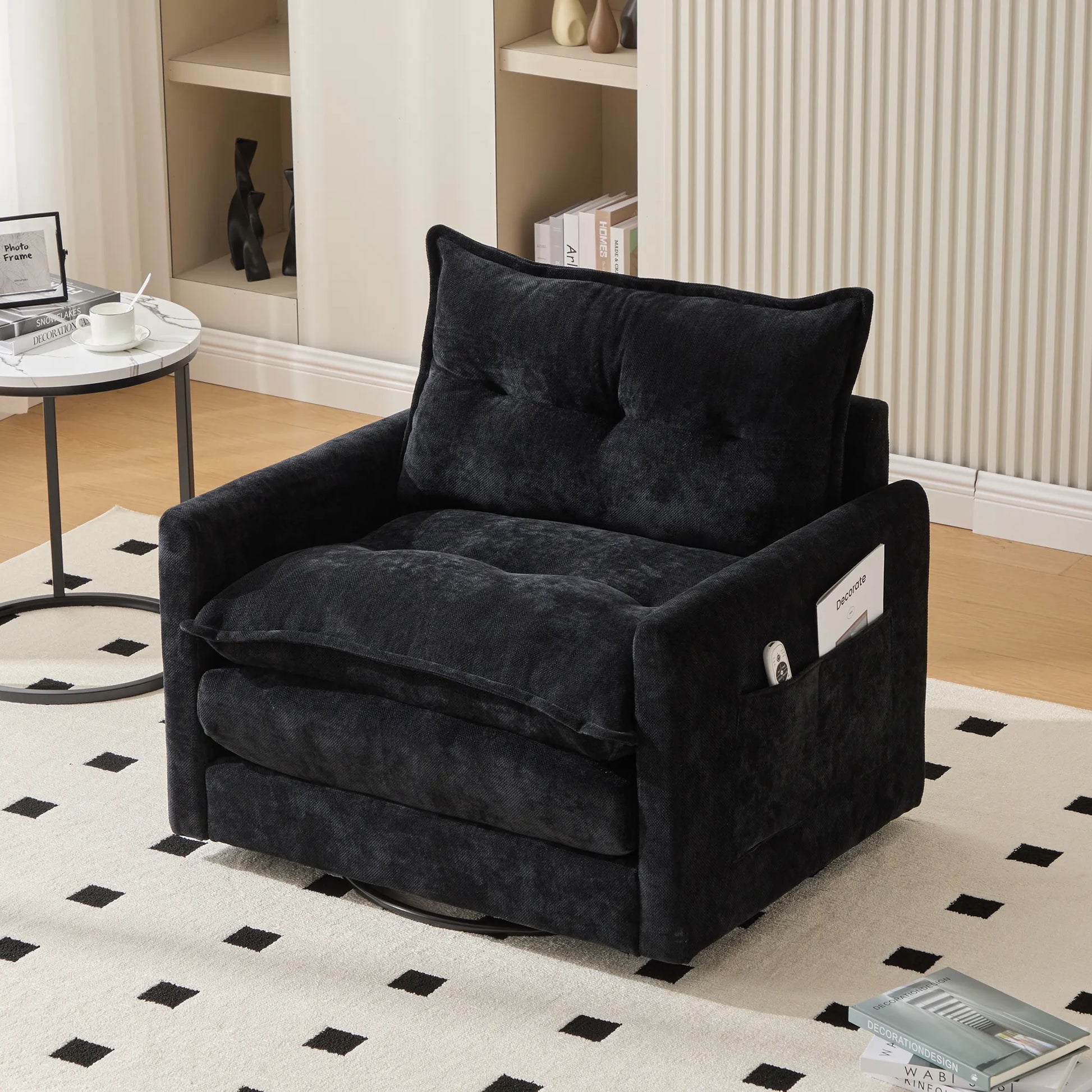 Swivel Barrel Accent Chair, Mid-Century Modern Armchair with Padded Seat