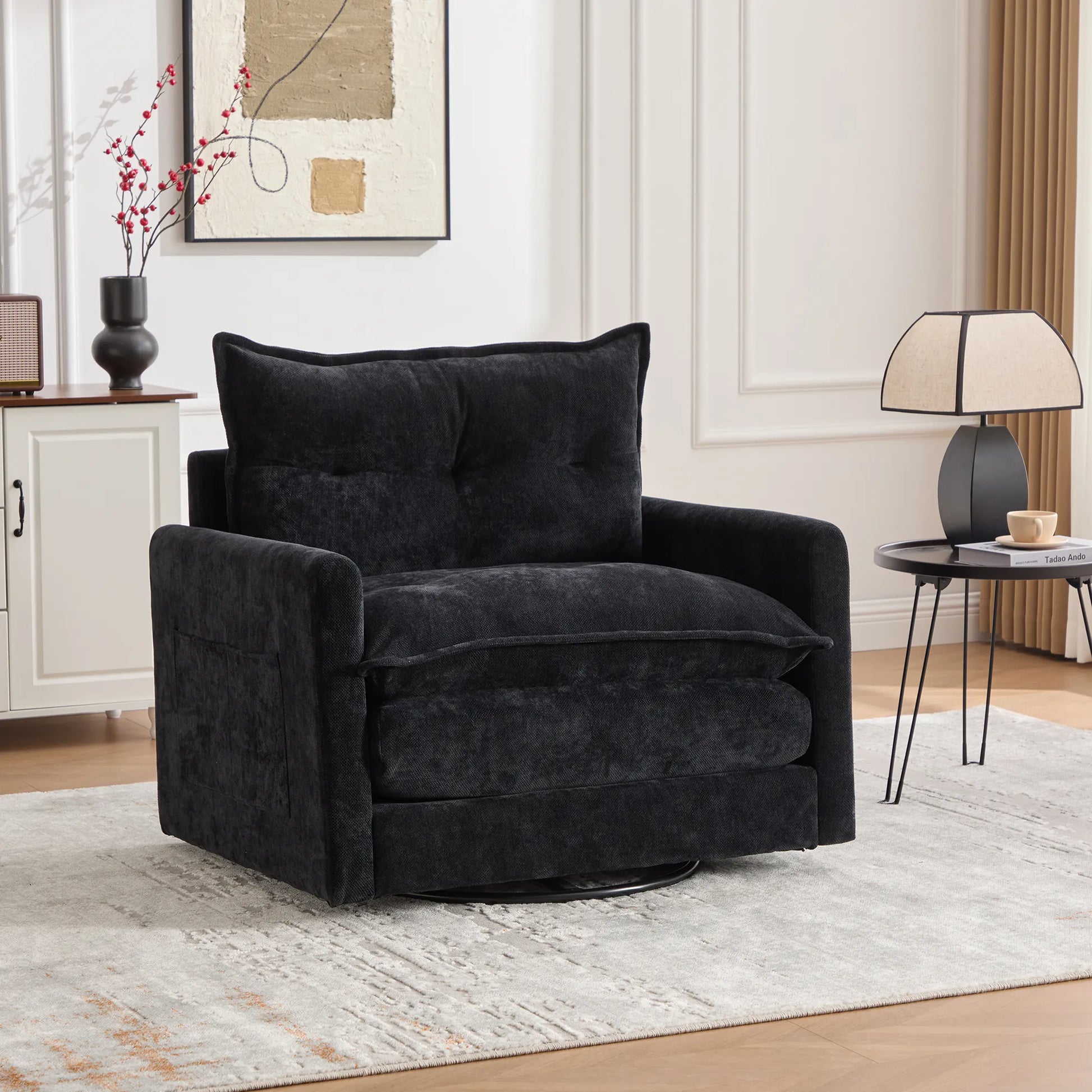 Swivel Barrel Accent Chair, Mid-Century Modern Armchair with Padded Seat