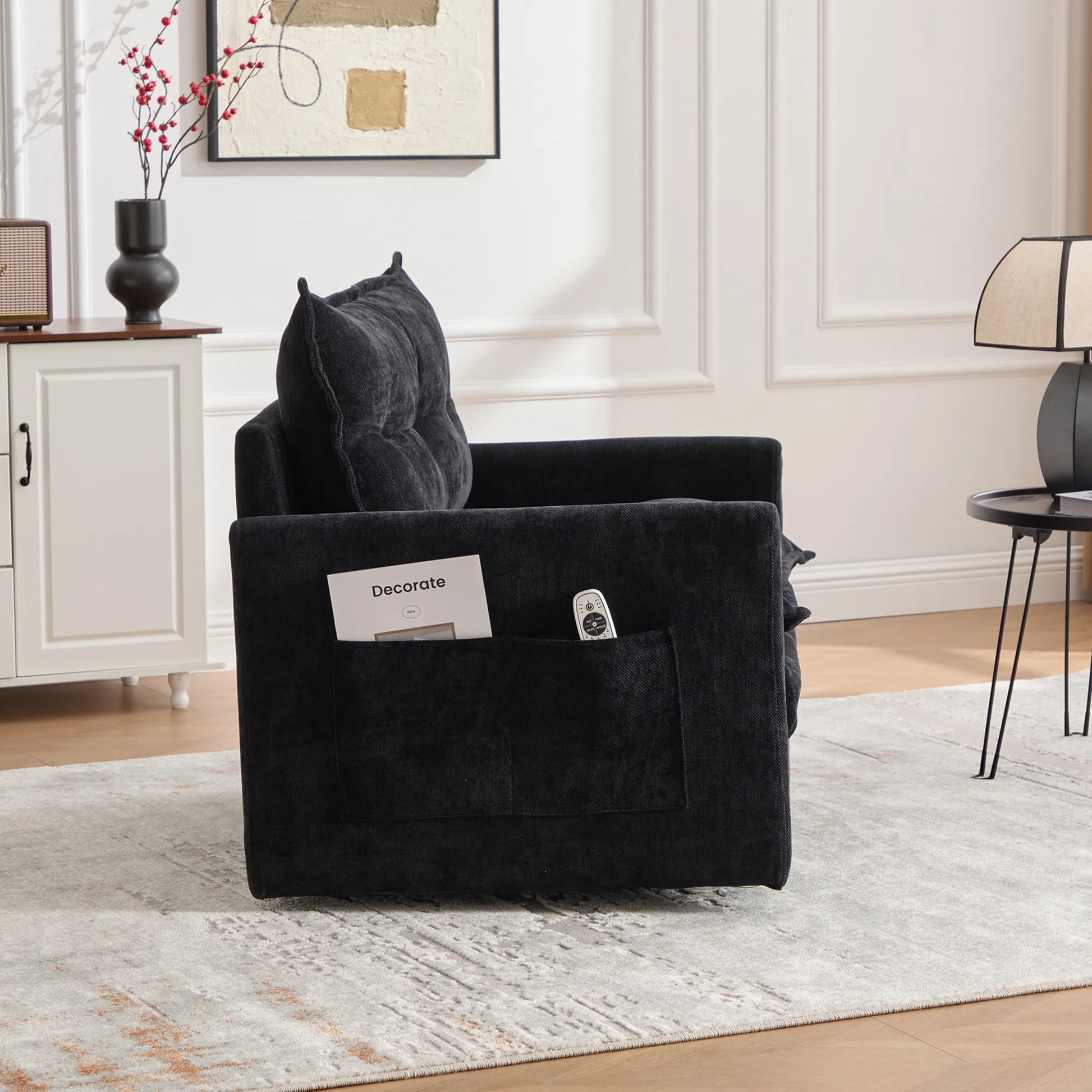 Swivel Barrel Accent Chair, Mid-Century Modern Armchair with Padded Seat