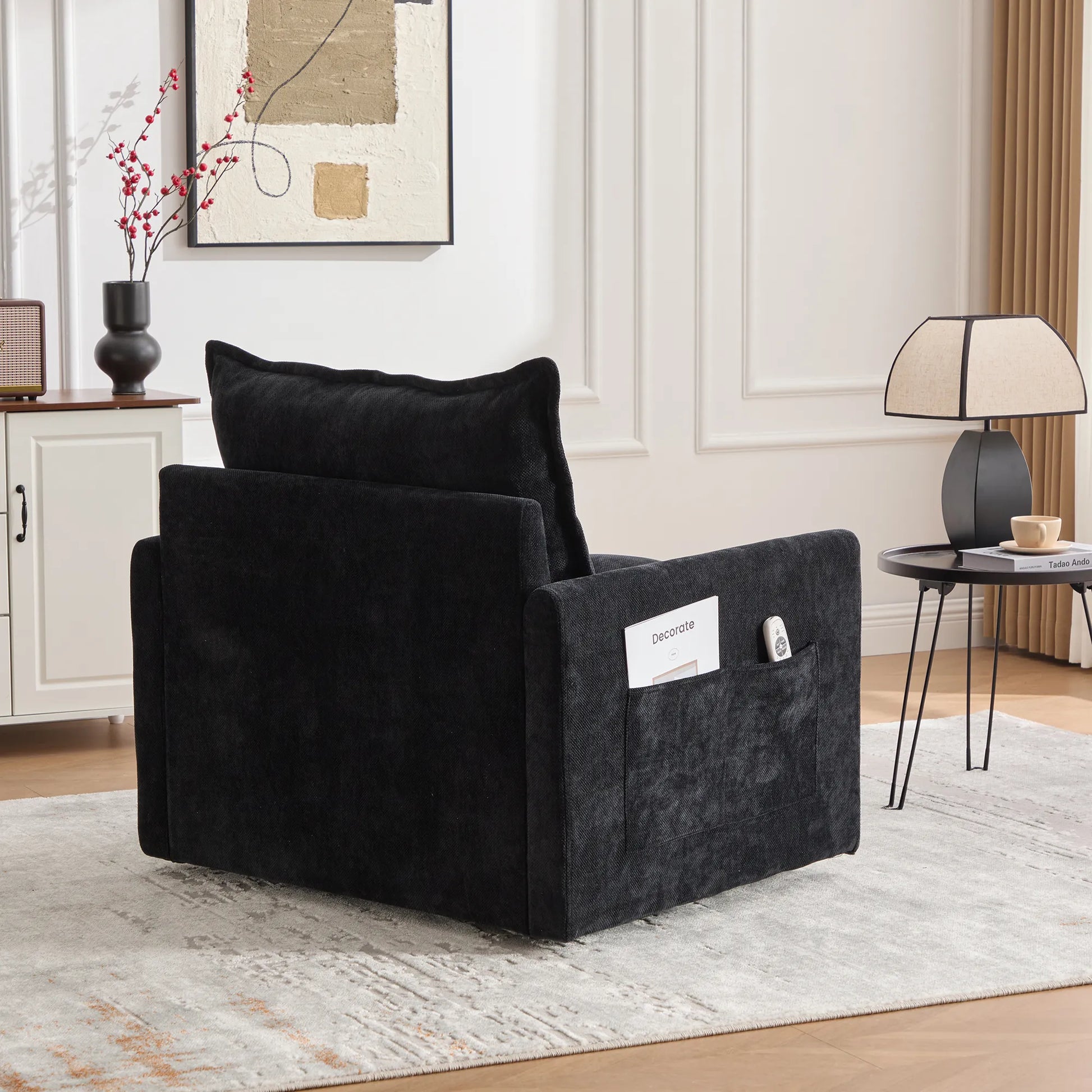 Swivel Barrel Accent Chair, Mid-Century Modern Armchair with Padded Seat