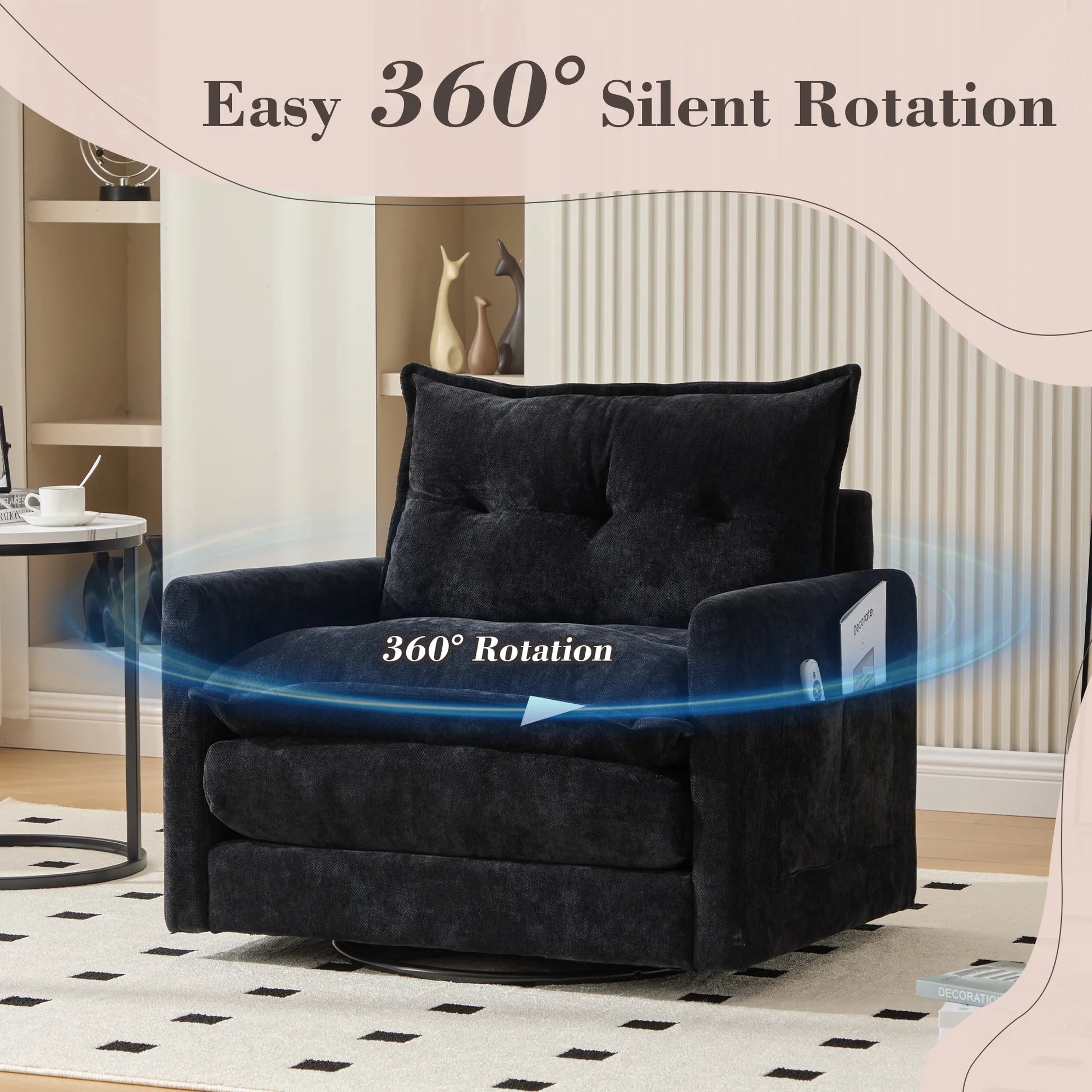Swivel Barrel Accent Chair, Mid-Century Modern Armchair with Padded Seat