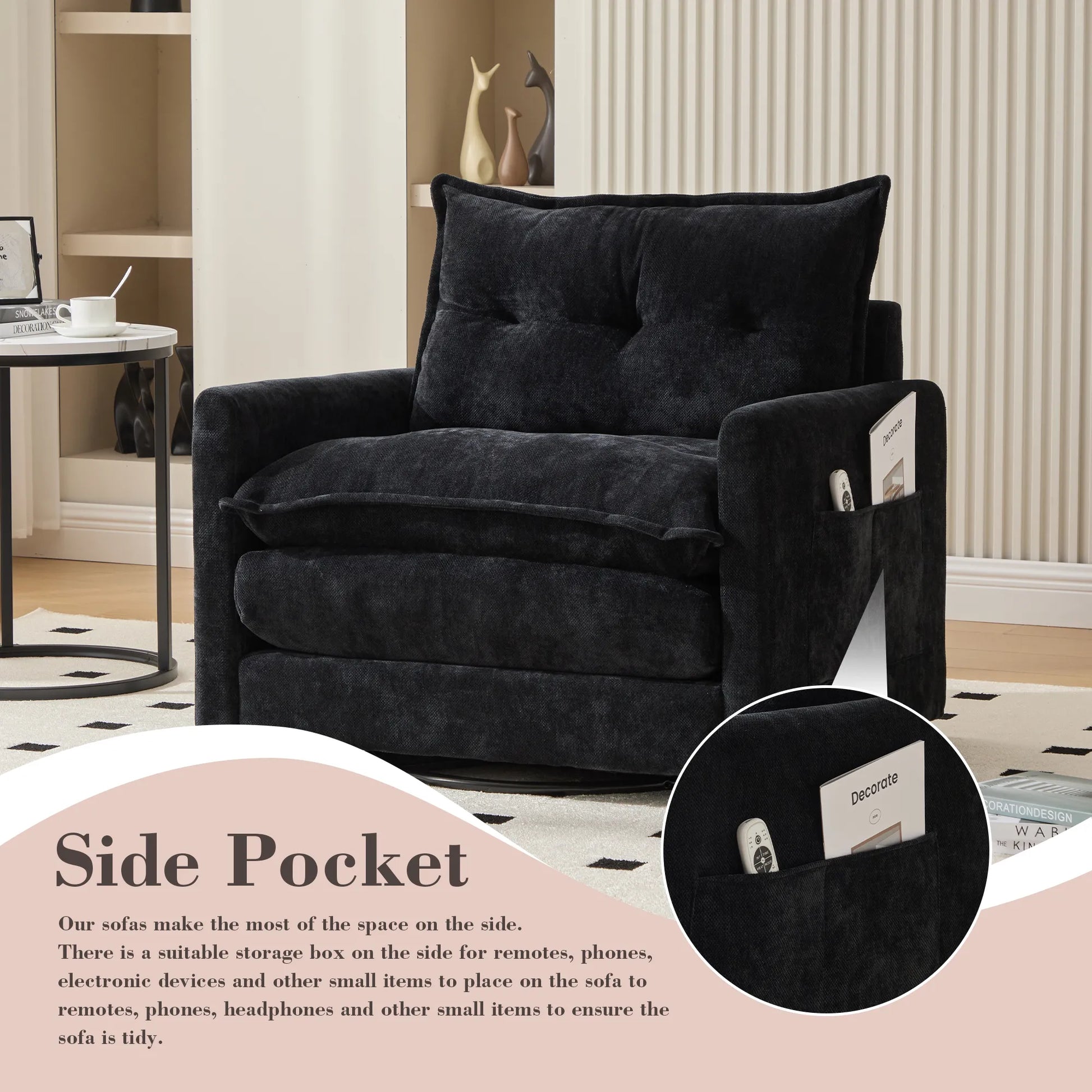Swivel Barrel Accent Chair, Mid-Century Modern Armchair with Padded Seat