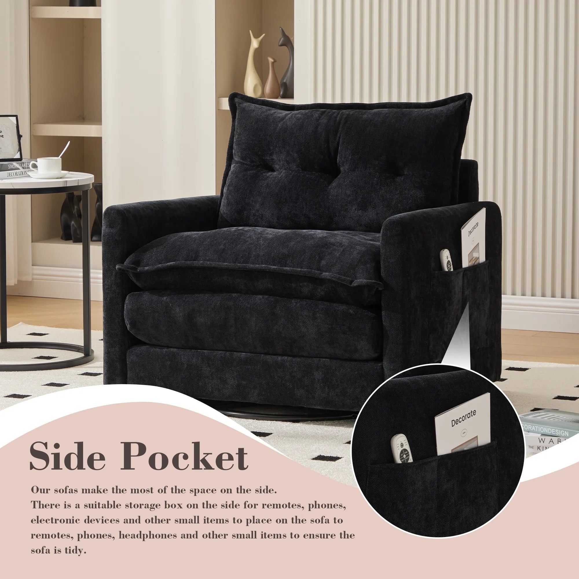 Swivel Barrel Accent Chair, Mid-Century Modern Armchair with Padded Seat