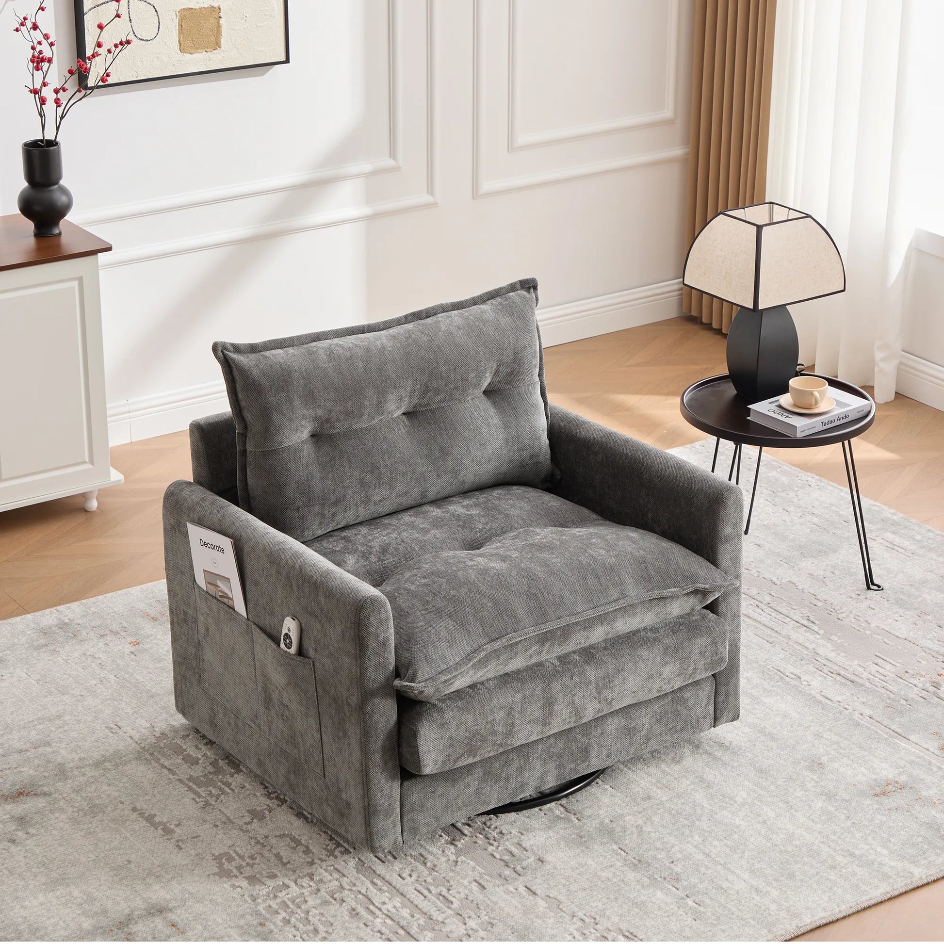 Swivel Barrel Accent Chair, Mid-Century Modern Armchair with Padded Seat