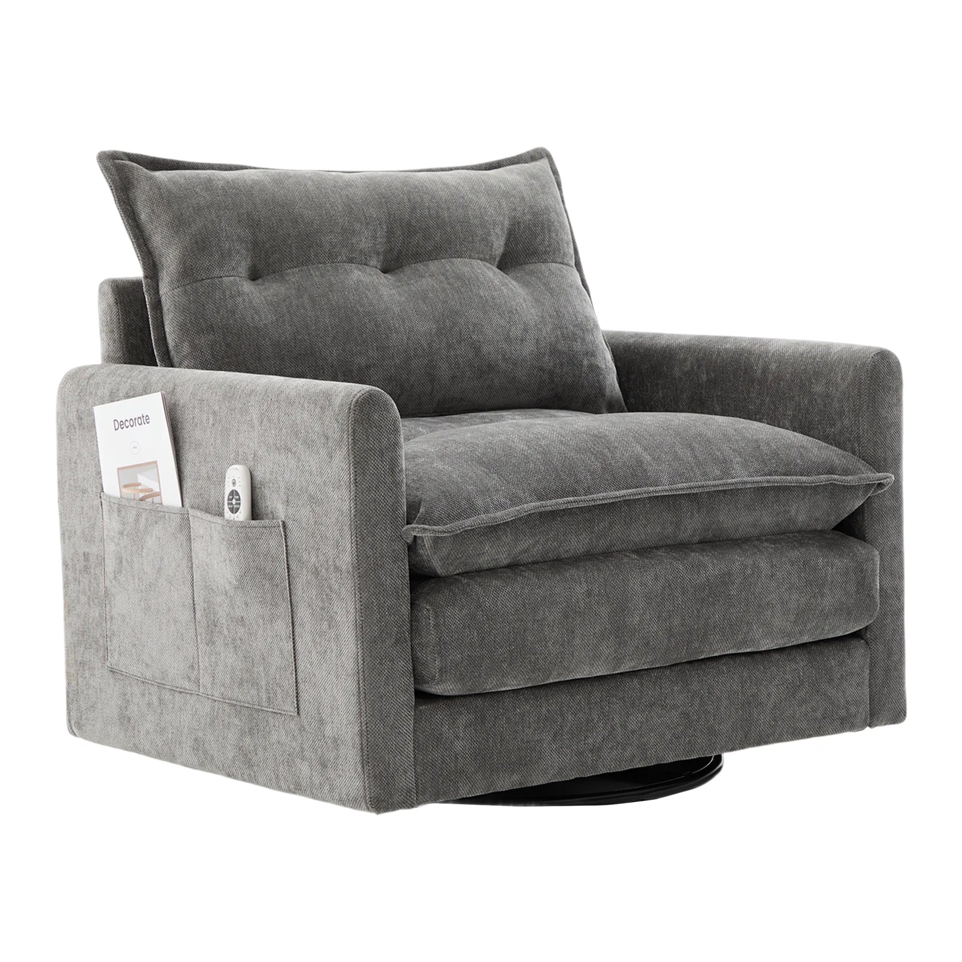 Swivel Barrel Accent Chair, Mid-Century Modern Armchair with Padded Seat